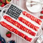Celebrate Independence Day with this eye catching Flag Cake. Whipped cream and fresh berries make this stars-and-stripes dessert a crowd pleaser. Let this cake be the sweet finish for your Fourth of July meal!