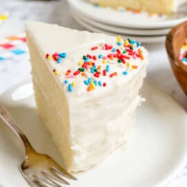 Sour cream frosted layer cake.