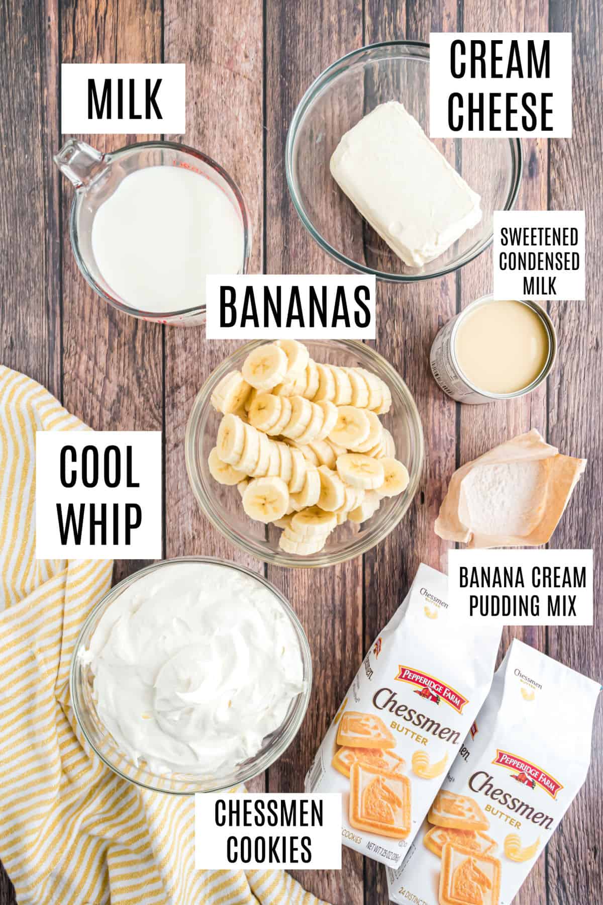 Ingredients needed to make paula deen banana pudding.