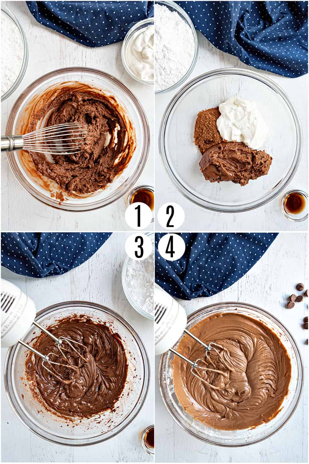 Step by step photos showing how to make chocolate sour cream frosting.