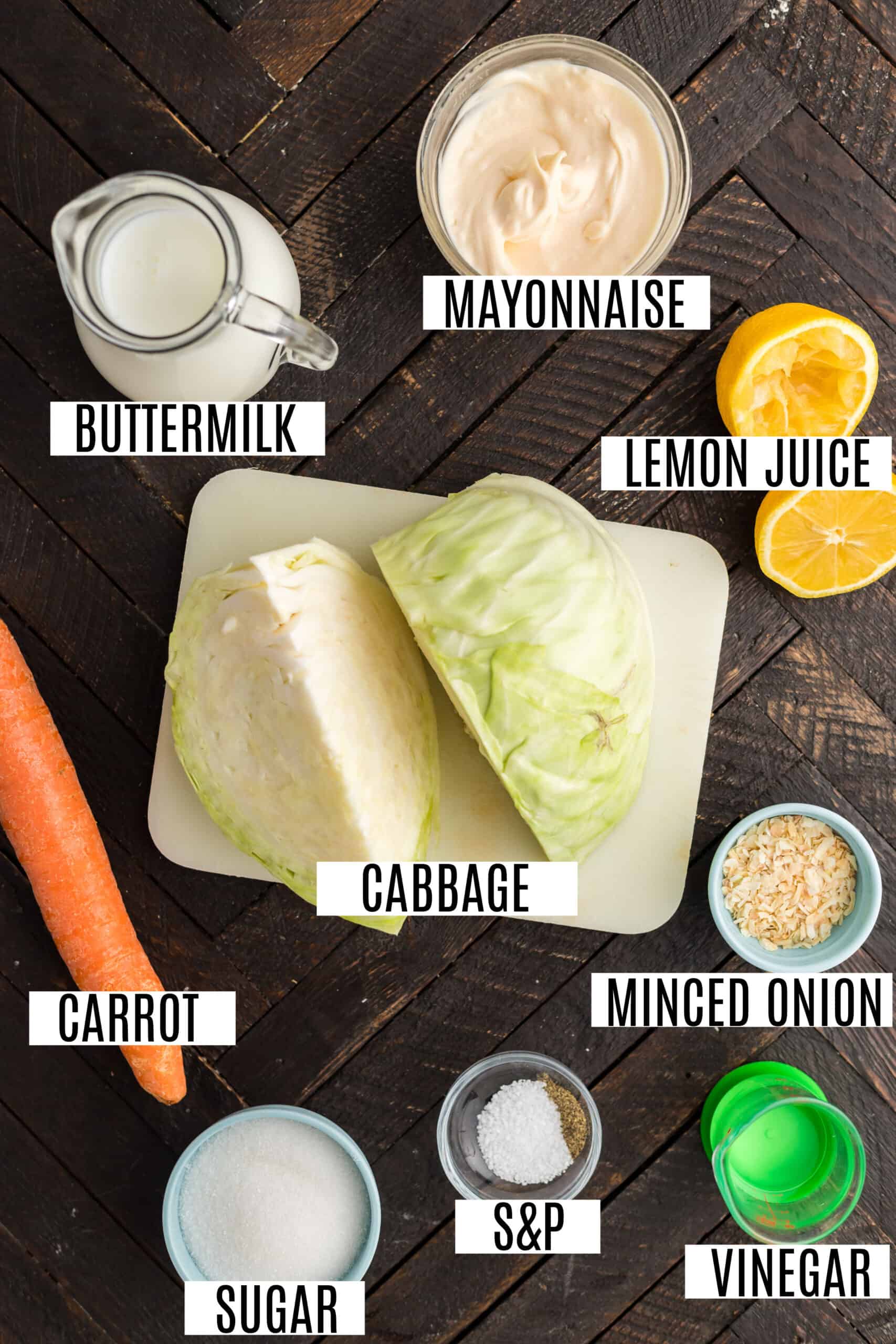 Ingredients needed for copycat KFC coleslaw recipe.