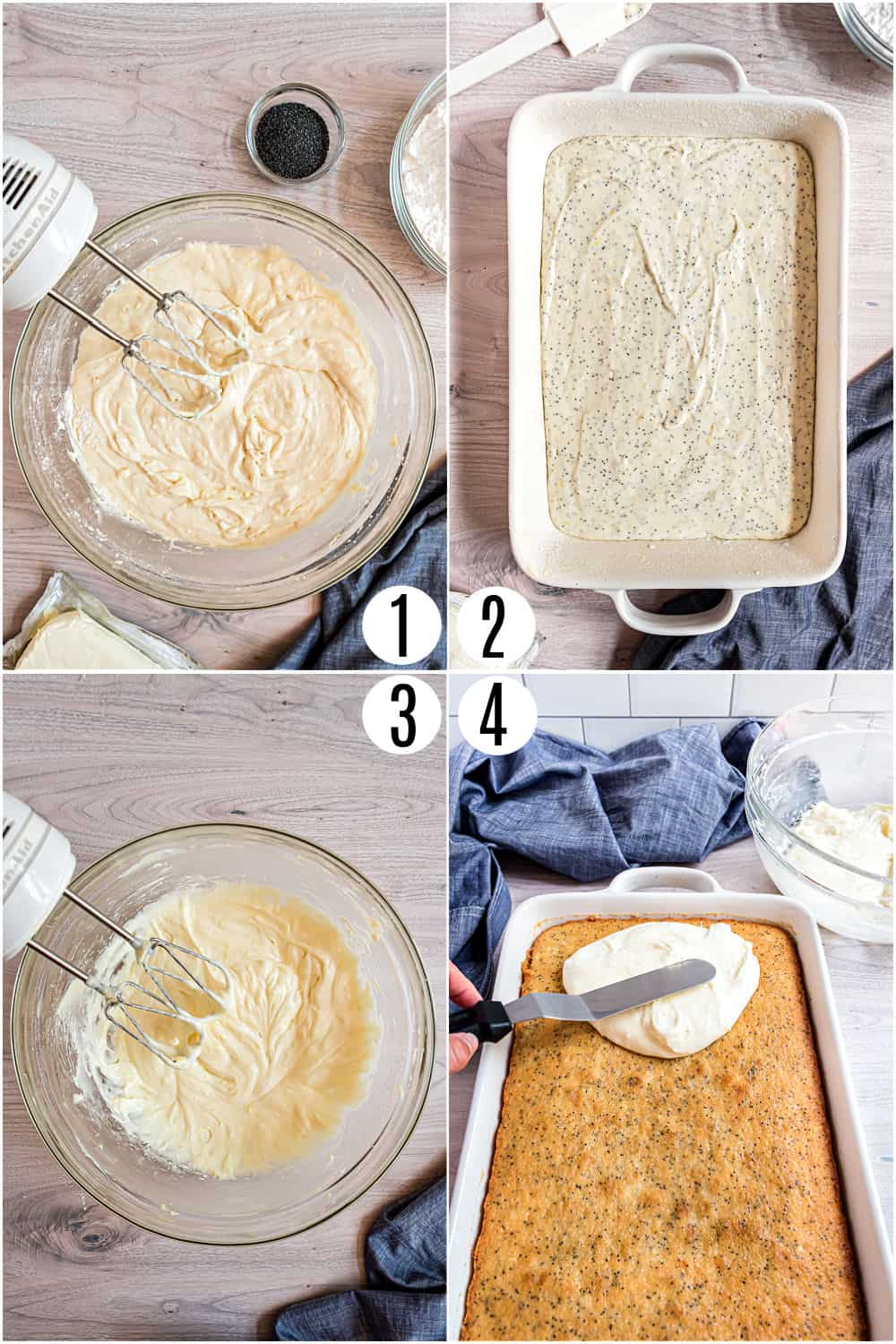 Step by step photos showing how to make lemon poppy seed cake from scratch.