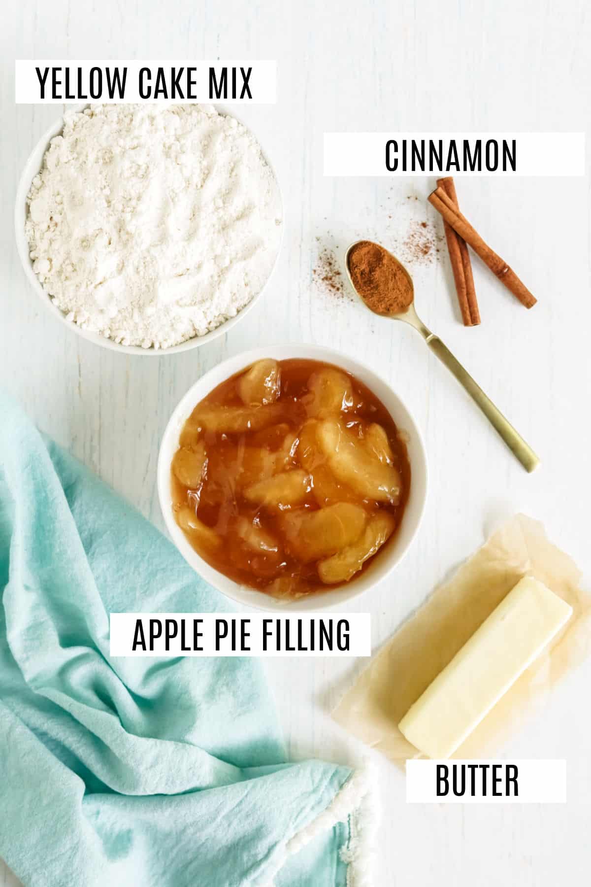 Ingredients needed for apple dump cake recipe.