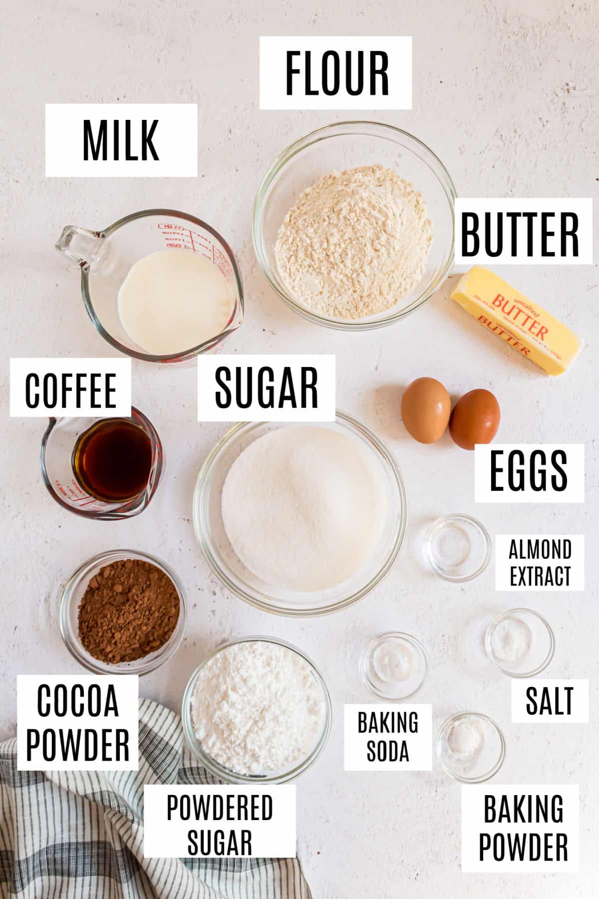 Ingredients needed for chocolate sheet cake.