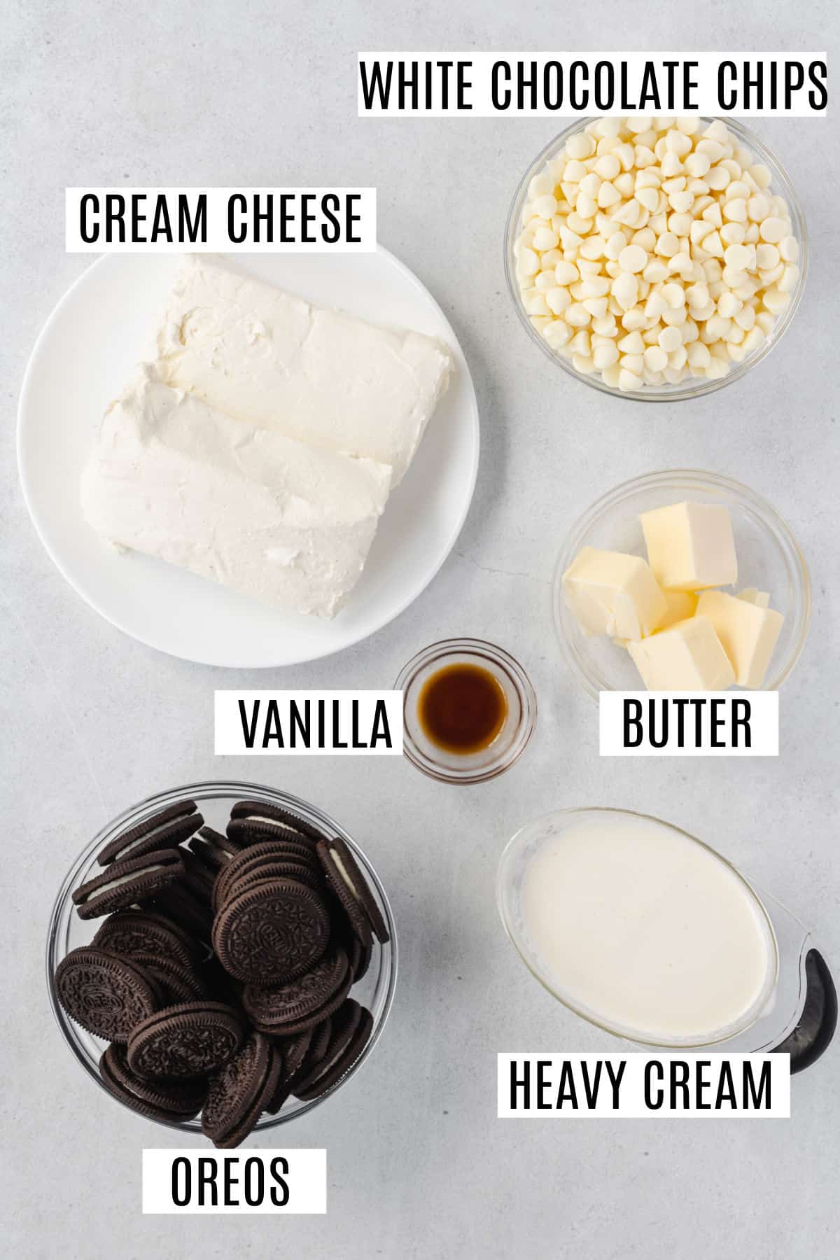 Ingredients for no bake mini cheesecake recipe.