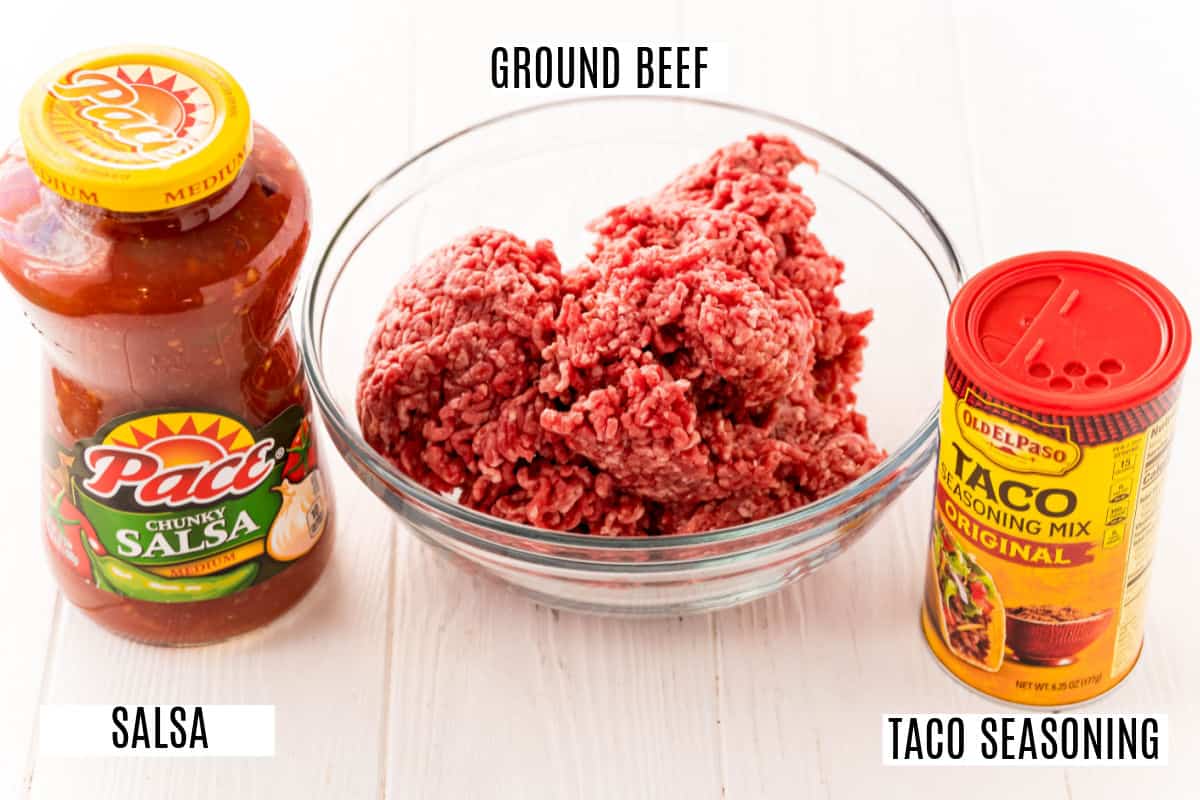 Three ingredients for slow cooker taco meat.