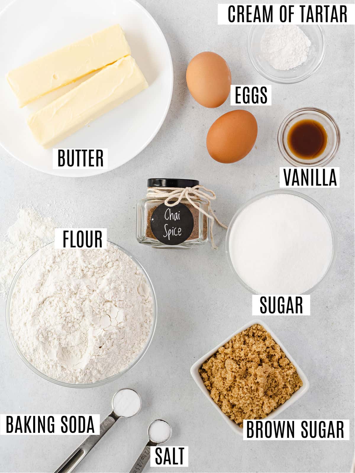 Ingredients for chai spiced cookies.