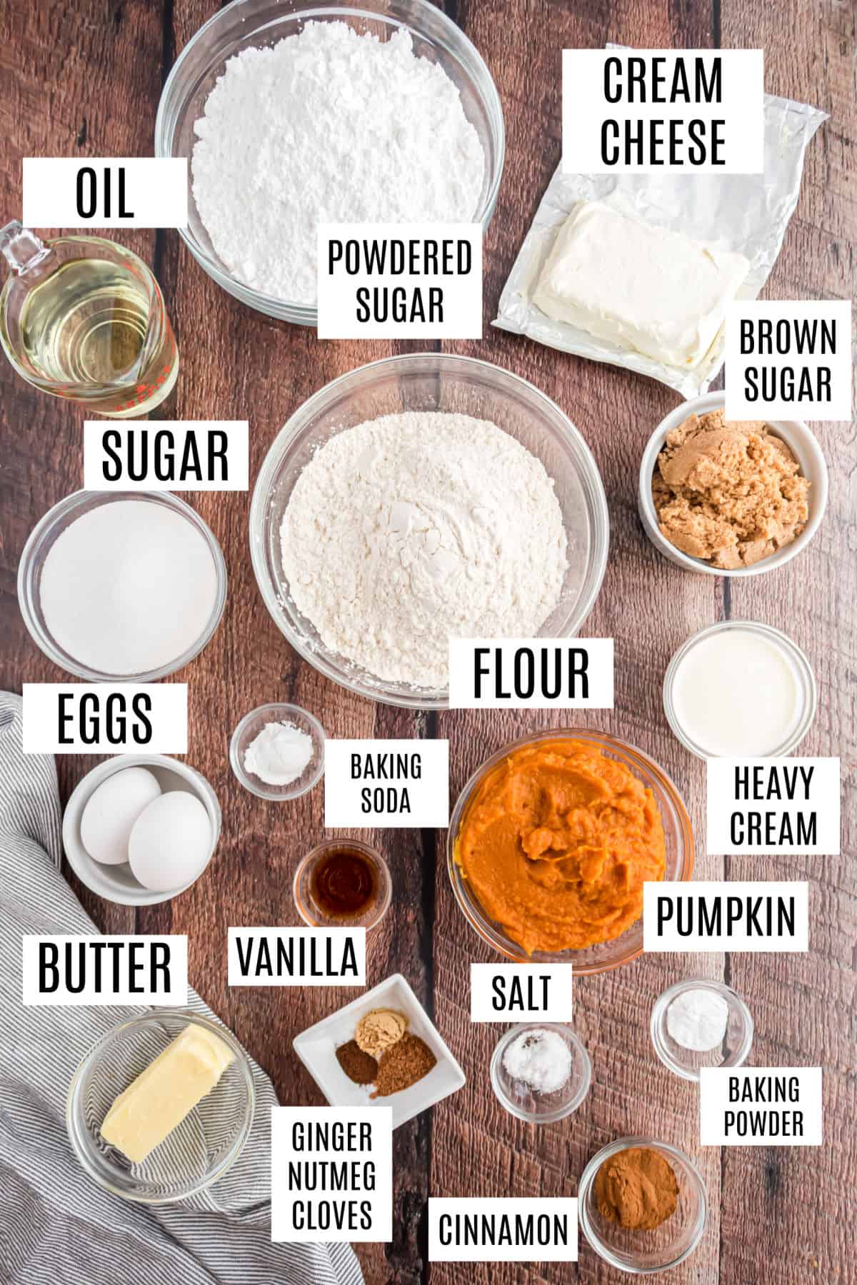 Ingredients needed for pumpkin whoopie pies.