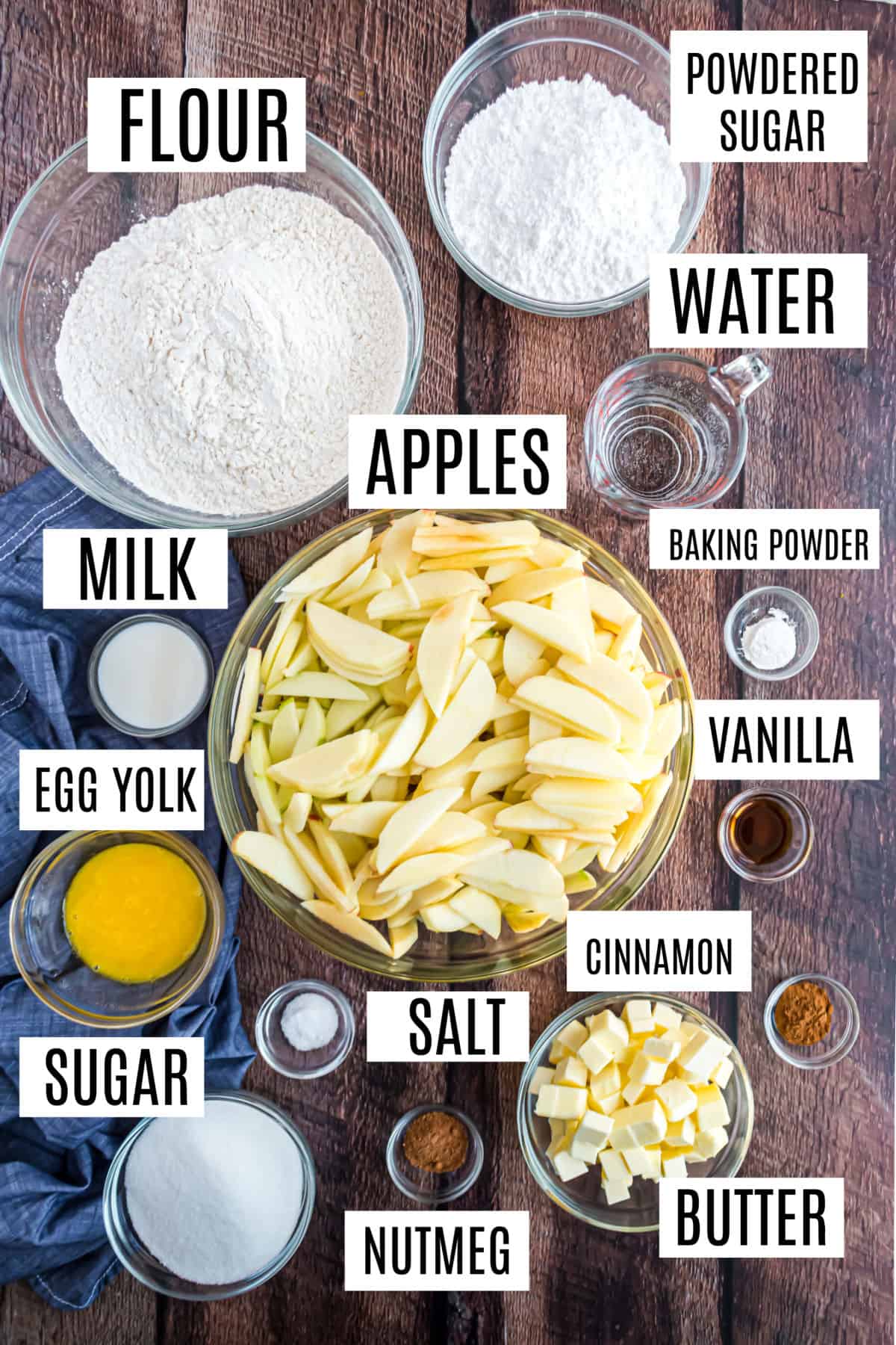 Ingredients needed to make apple slab pie slices.