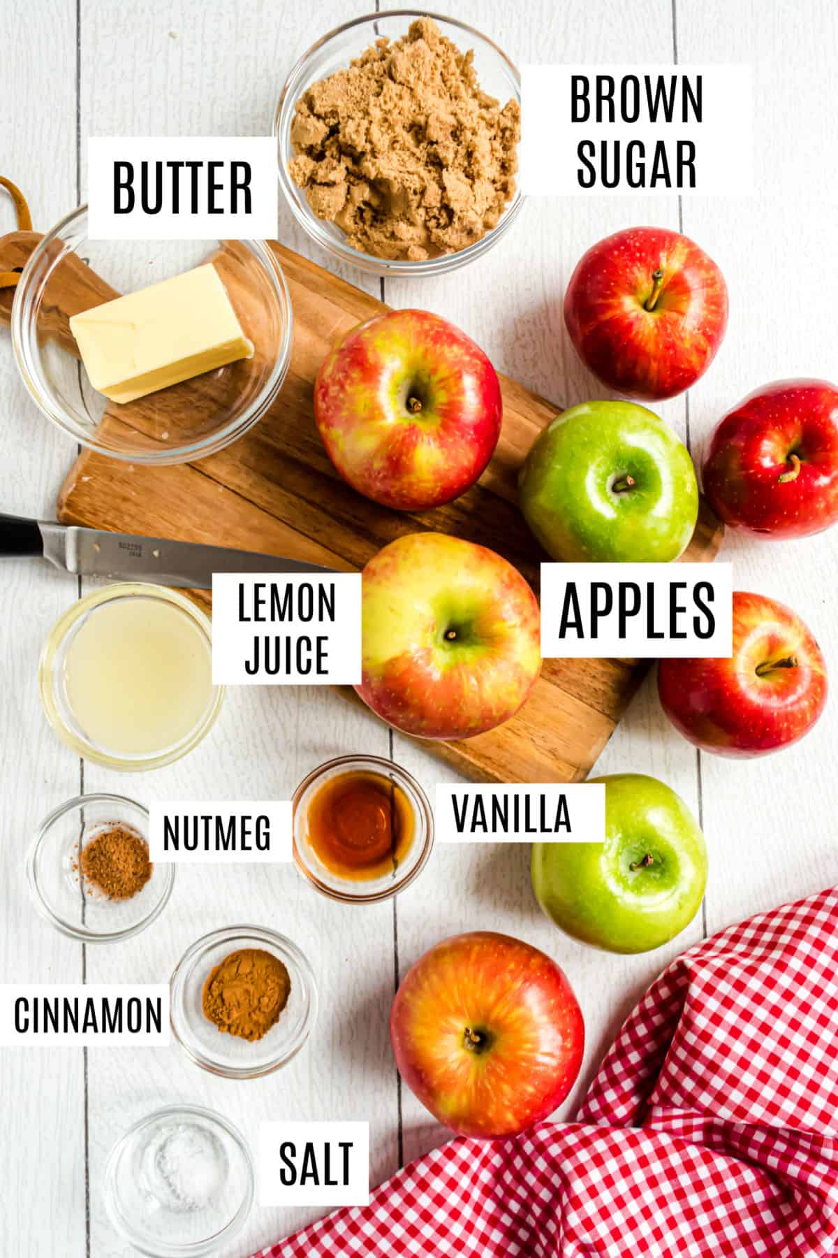 Ingredients needed for skillet fried apple recipe.