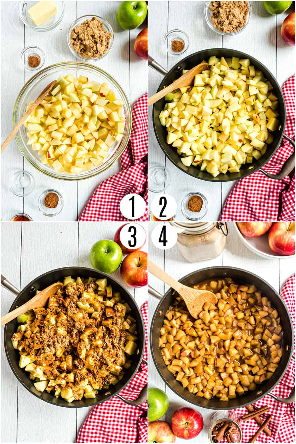Step by step photo showing how to make skillet fried apples.