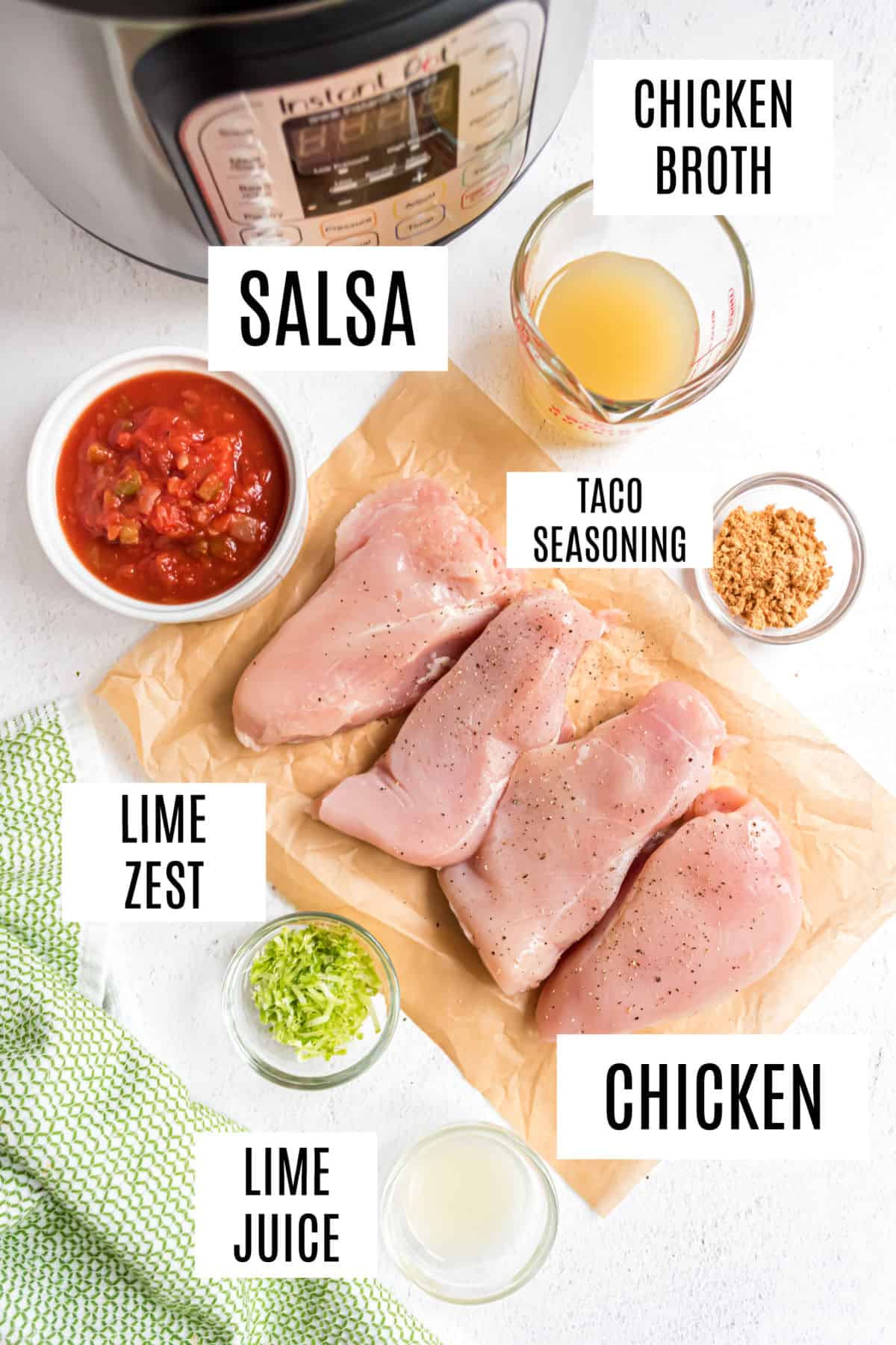 Ingredients needed for instant pot chicken tacos.