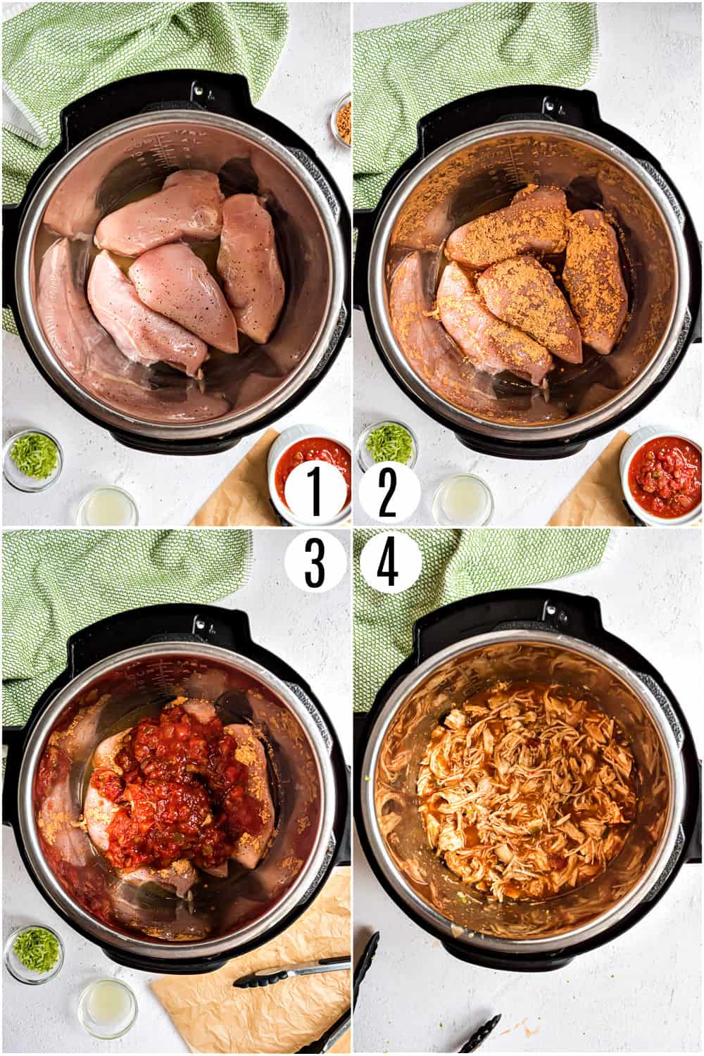 Step by step photos showing how to make Instant Pot Chicken tacos.