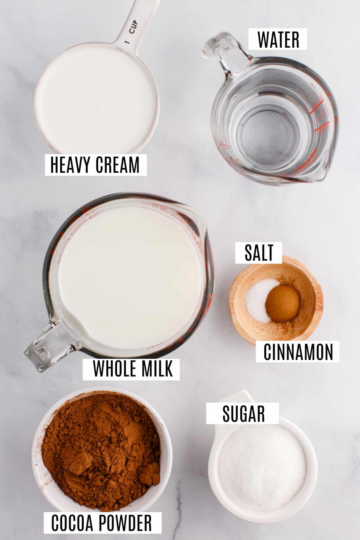 Ingredients needed for hot chocolate made in the pressure cooker.