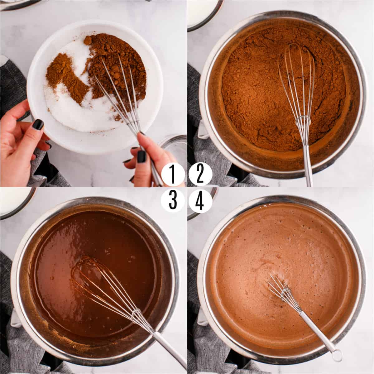 Step by step photos showing how to make hot cocoa in the Instant Pot.