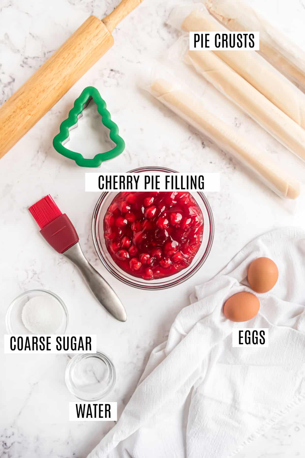 Ingredients needed for holiday cherry hand pies.