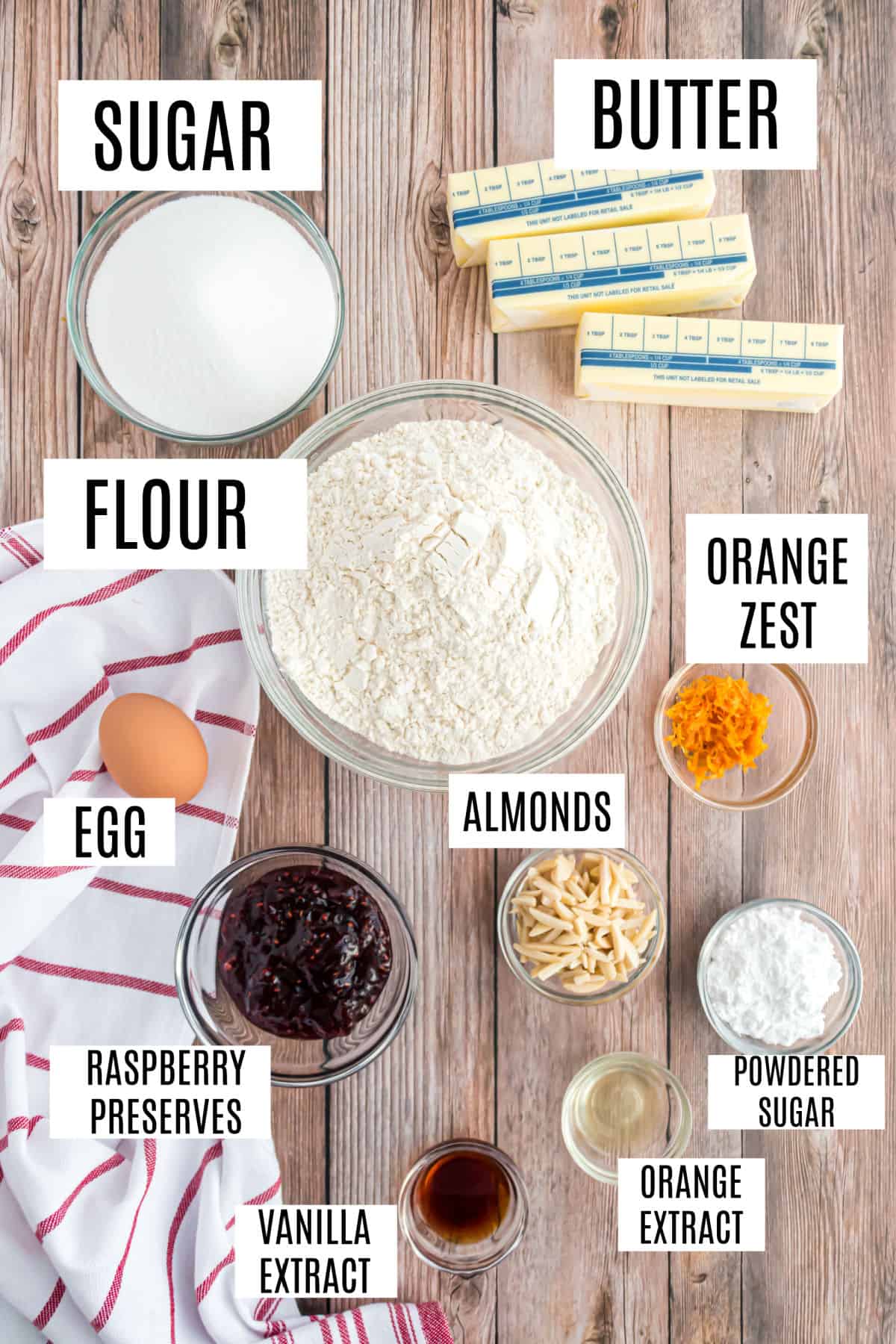 Ingredients needed to make linzer cookies.