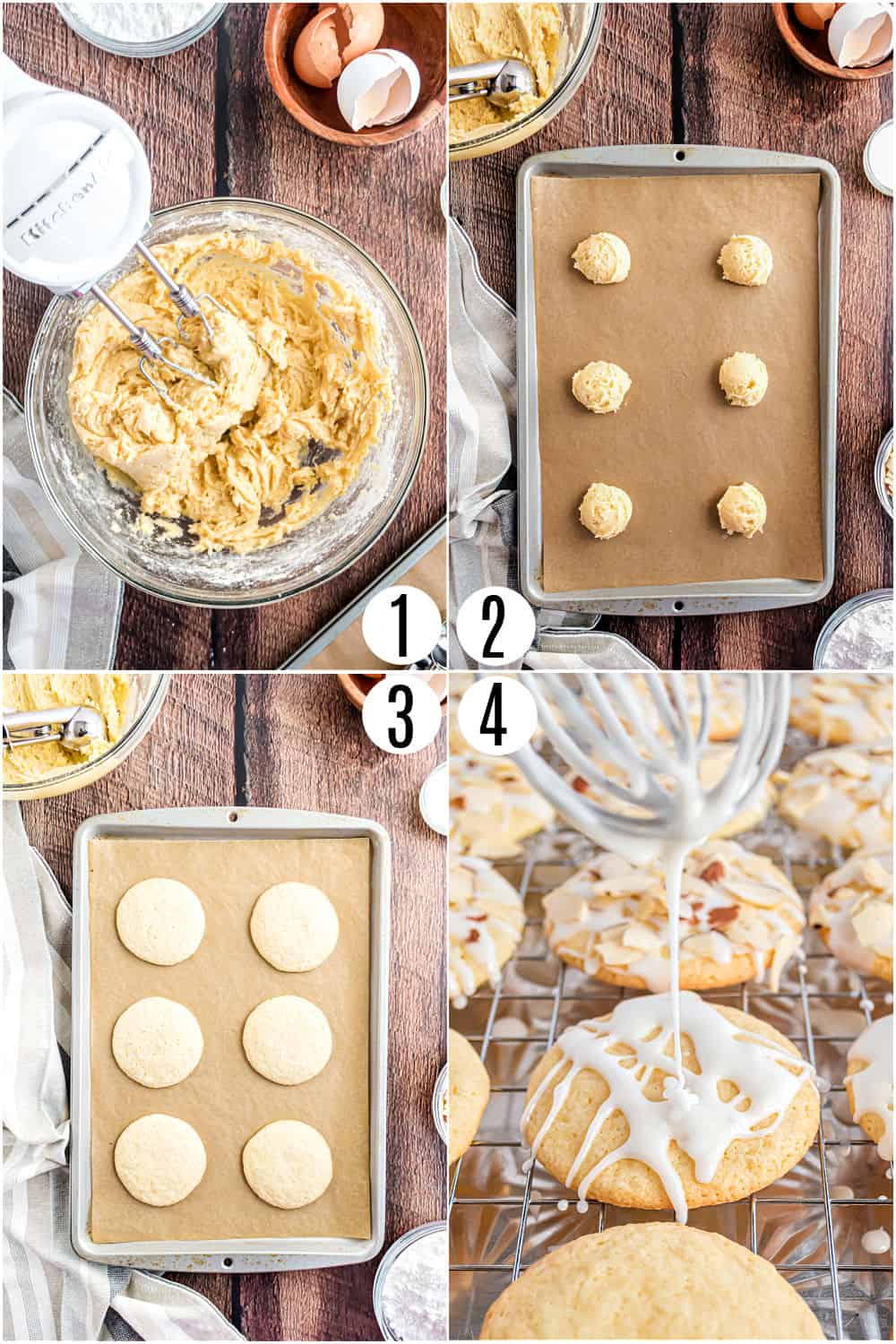 Step by step photos showing how to make almond cookies.