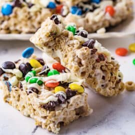 Cheerio bars stacked on each other.