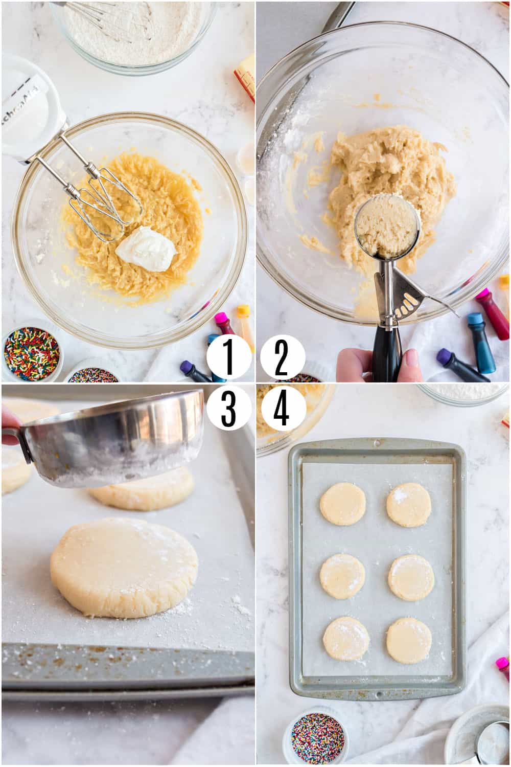Step by step photos showing how to make lofthouse cookies.