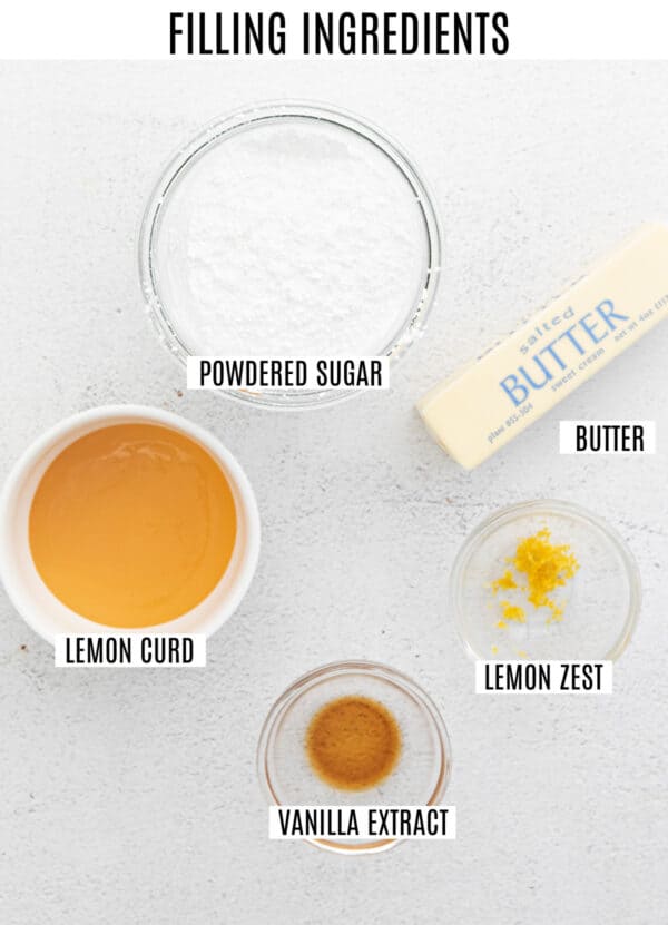 Ingredients needed to make the filling for lemon macarons.