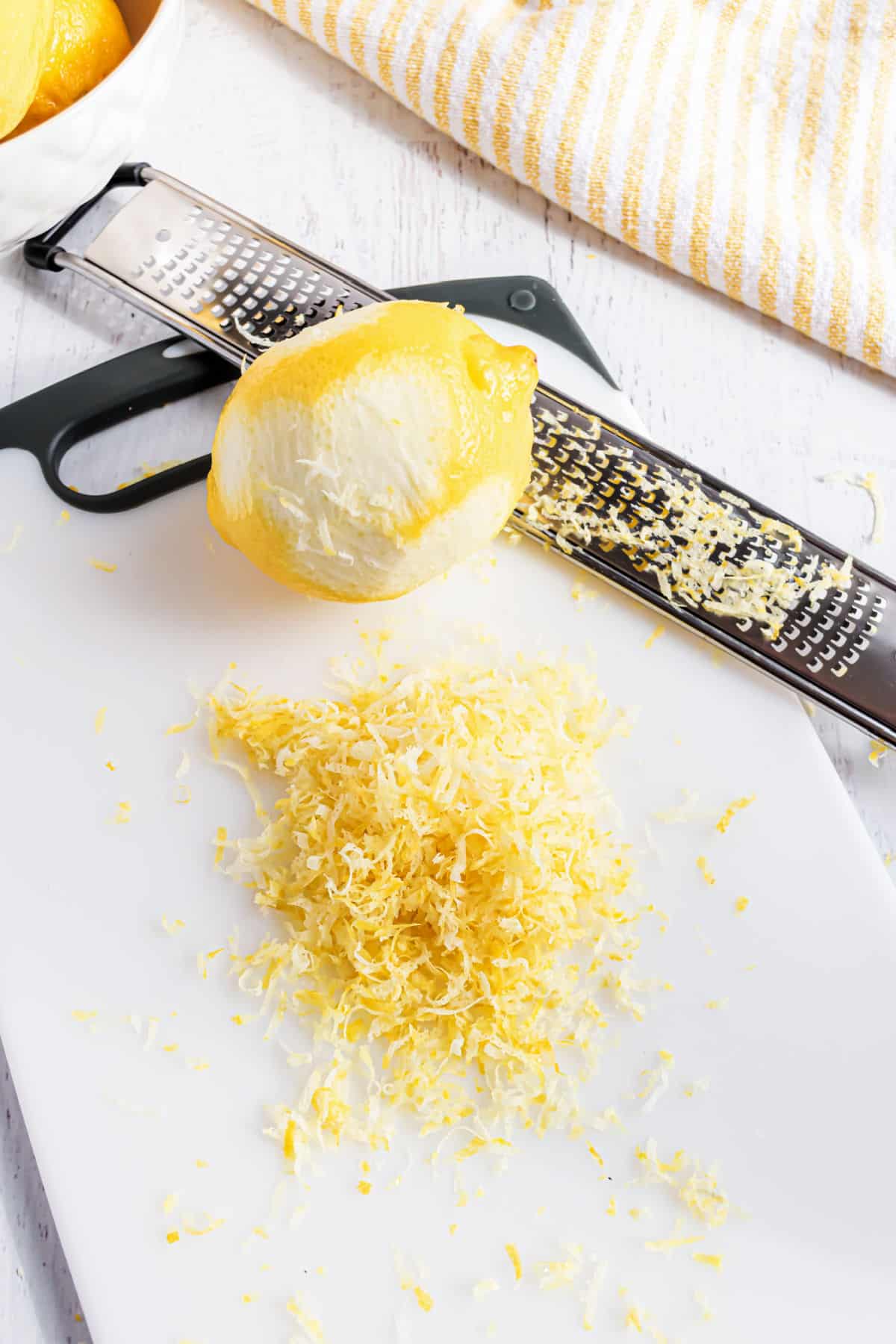 Lemon zested with a microplane grater.