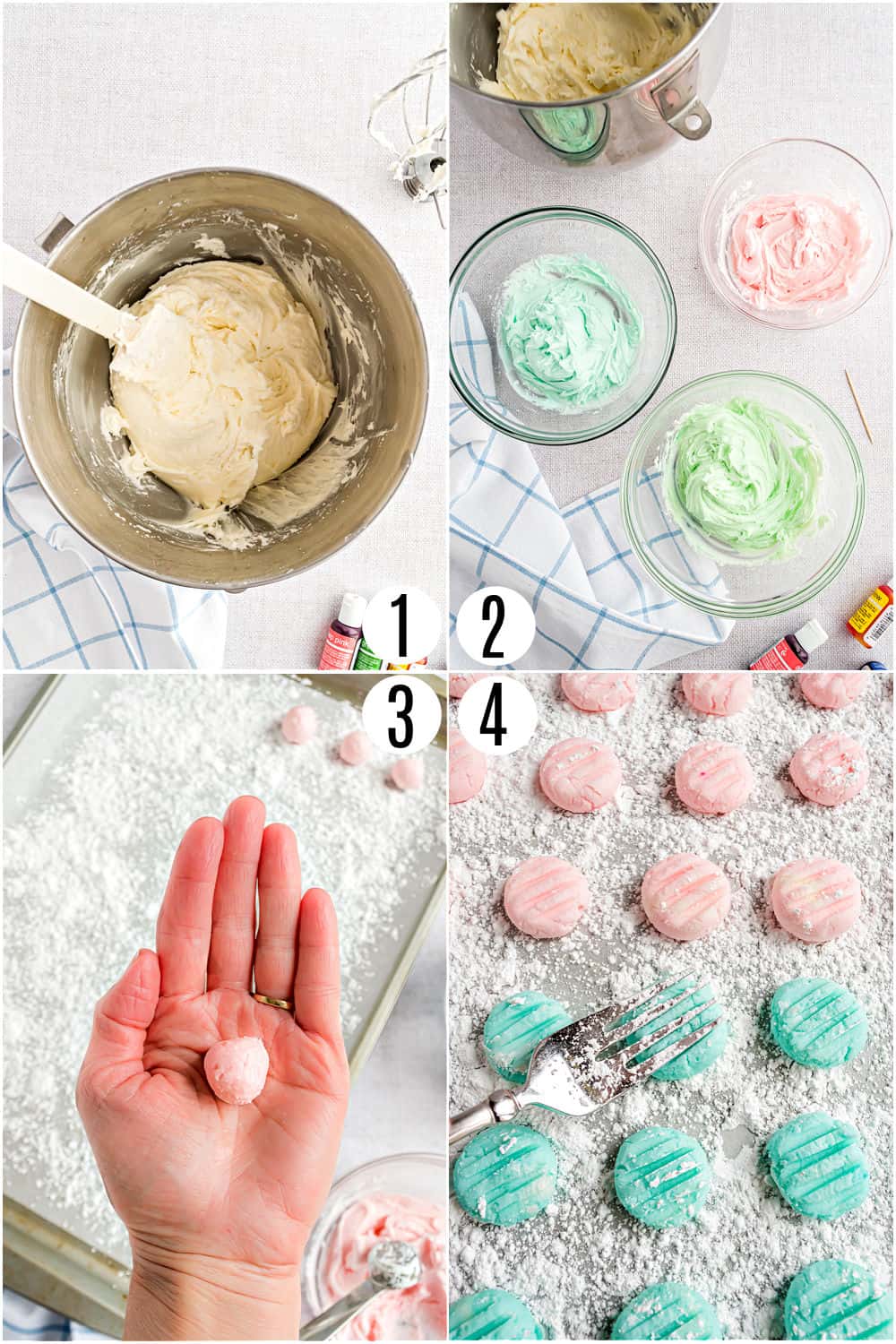 Step by step photos showing how to make cream cheese mints.