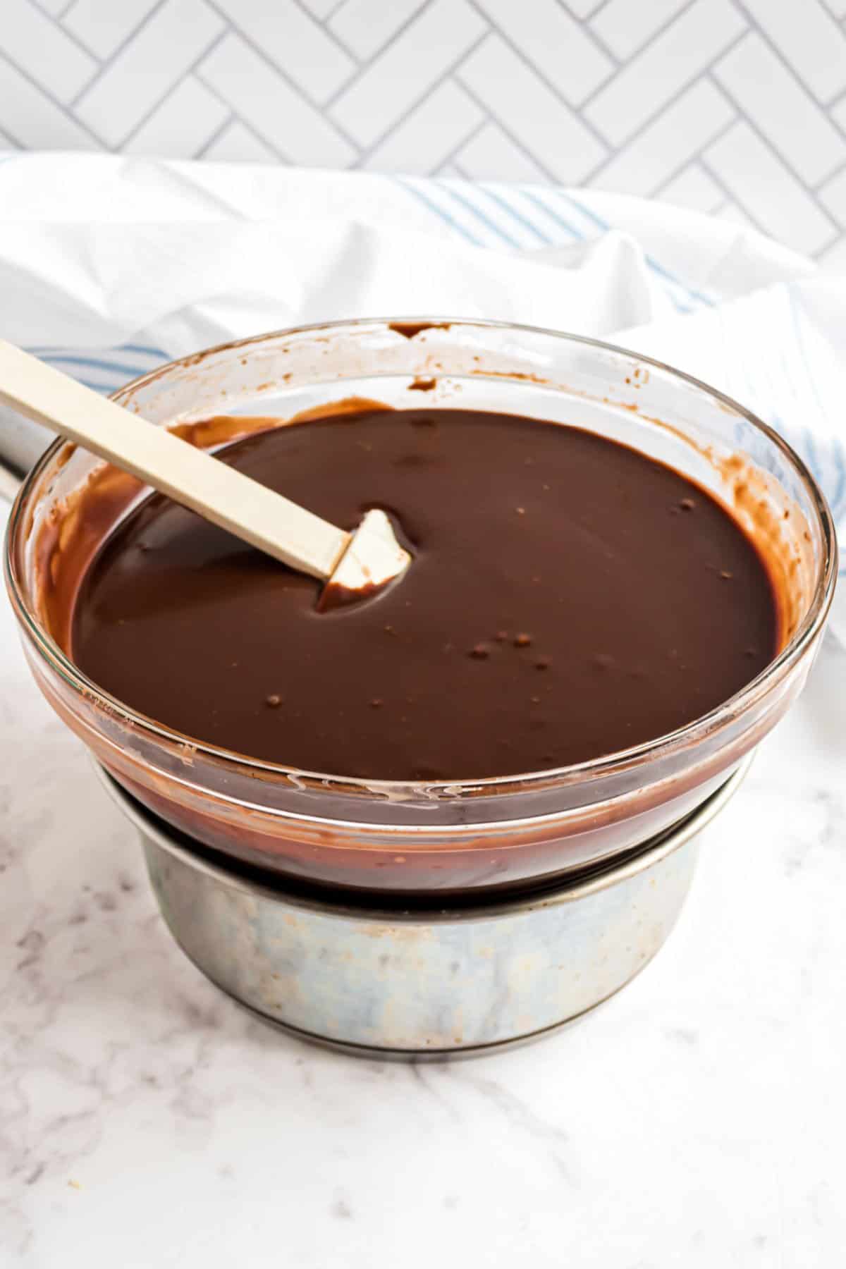 Chocolate ganache in a double boiler.