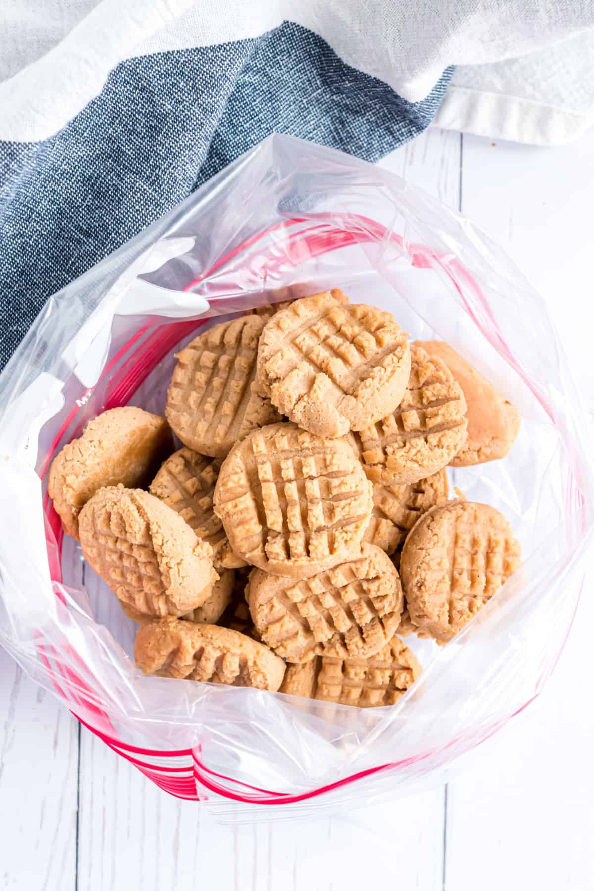 Peanut butter cookie dough frozen in ziploc bag.