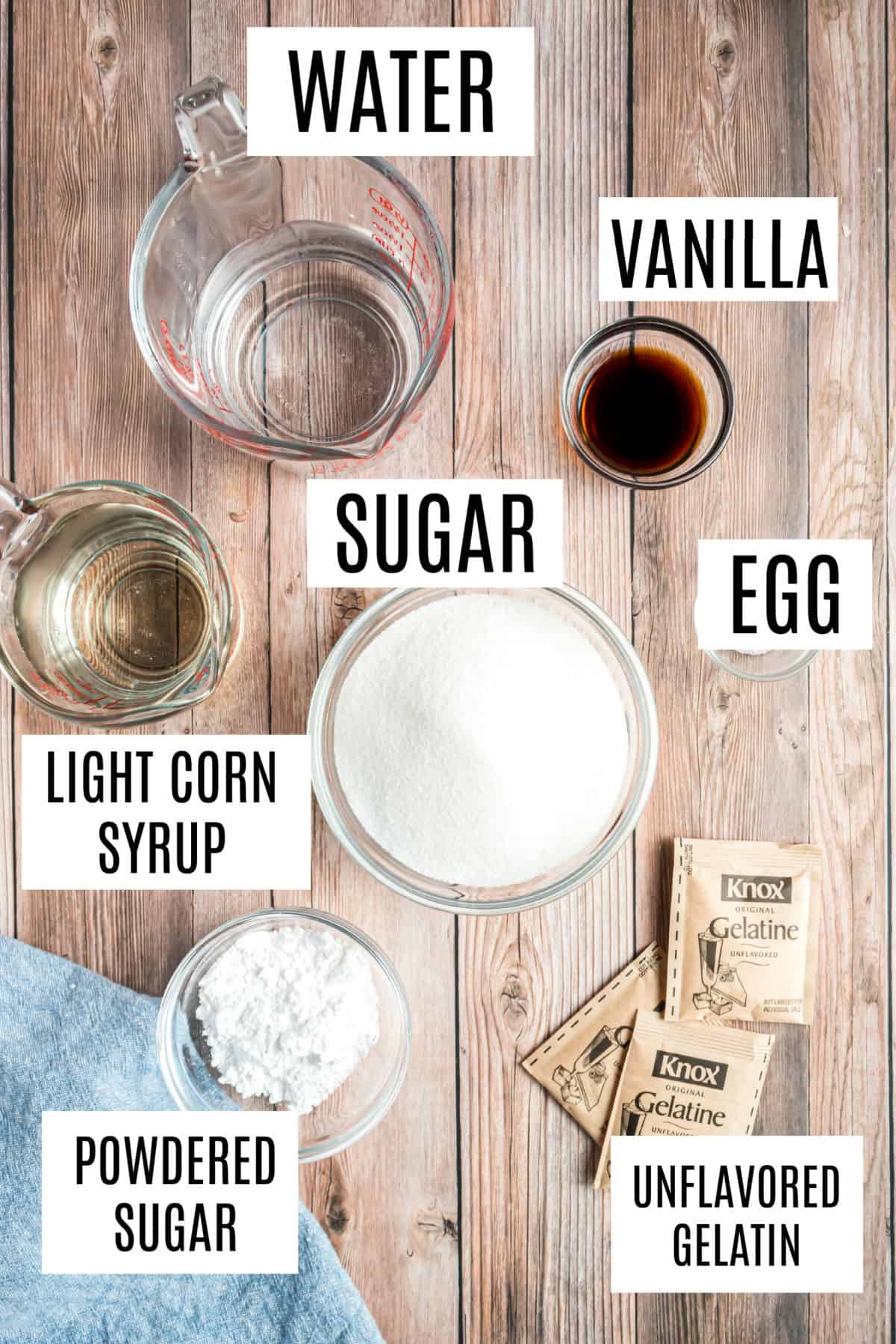 Ingredients needed to make homemade marshmallows.