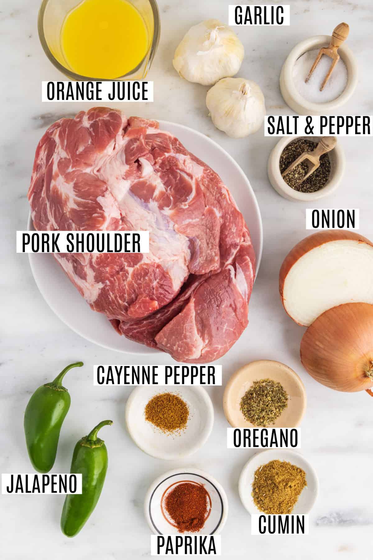 Ingredients needed to make pork carnitas in the Instant Pot.