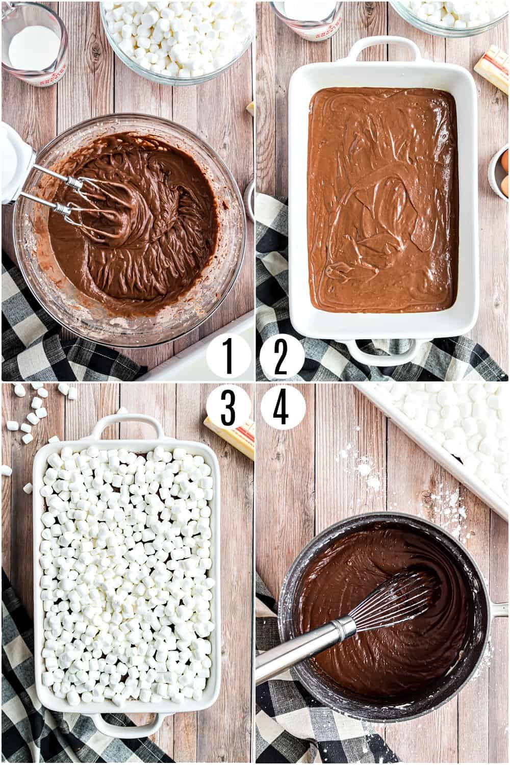 Step by step photos showing how to make mississippi mud cake.