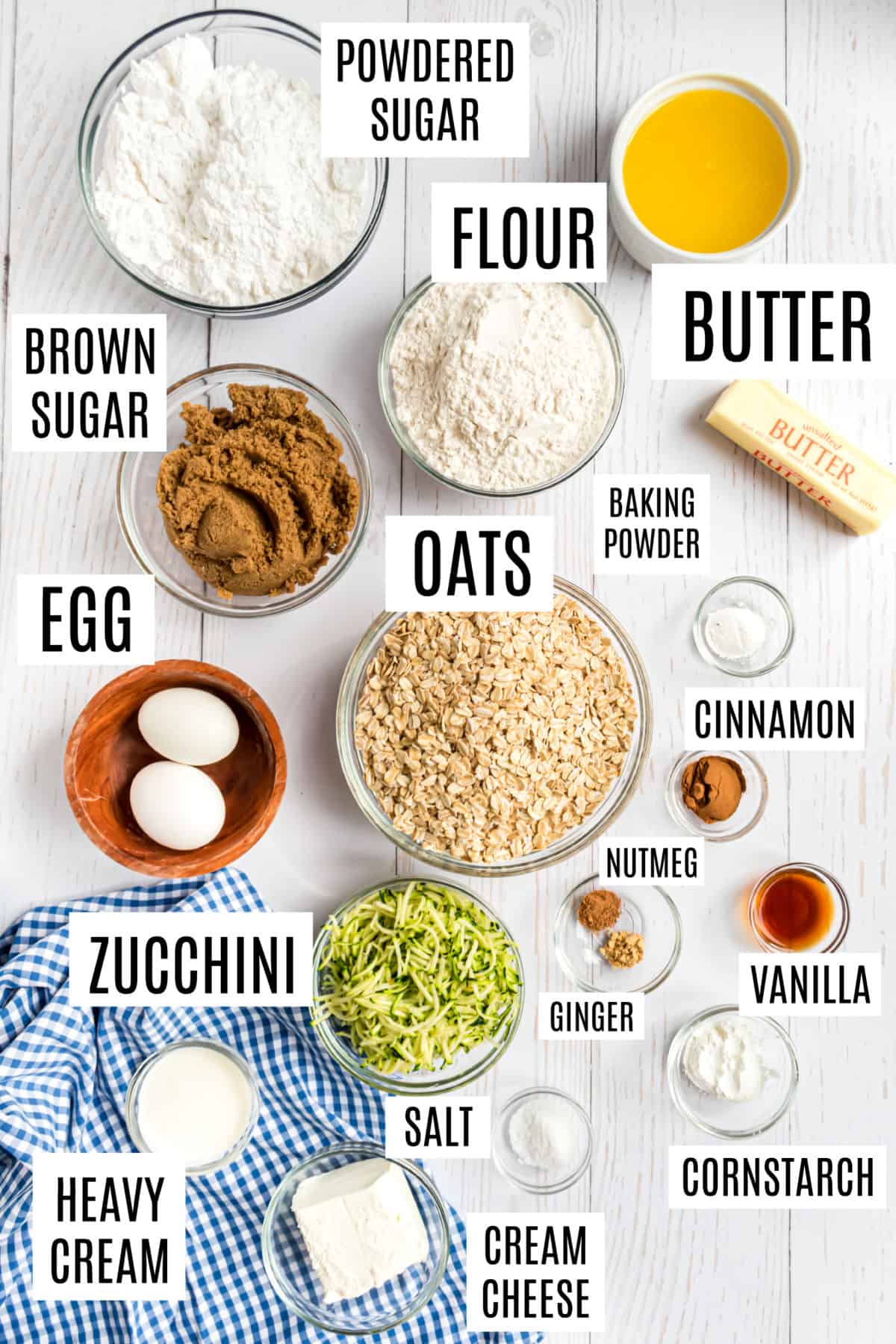 Ingredients needed to make zucchini cookies.