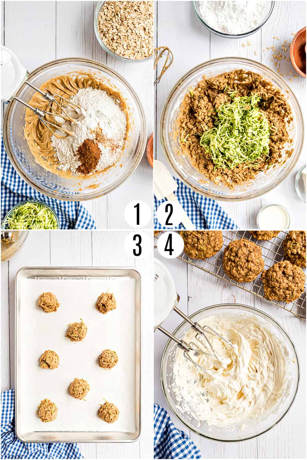 Step by step photos showing how to make zucchini cookies.