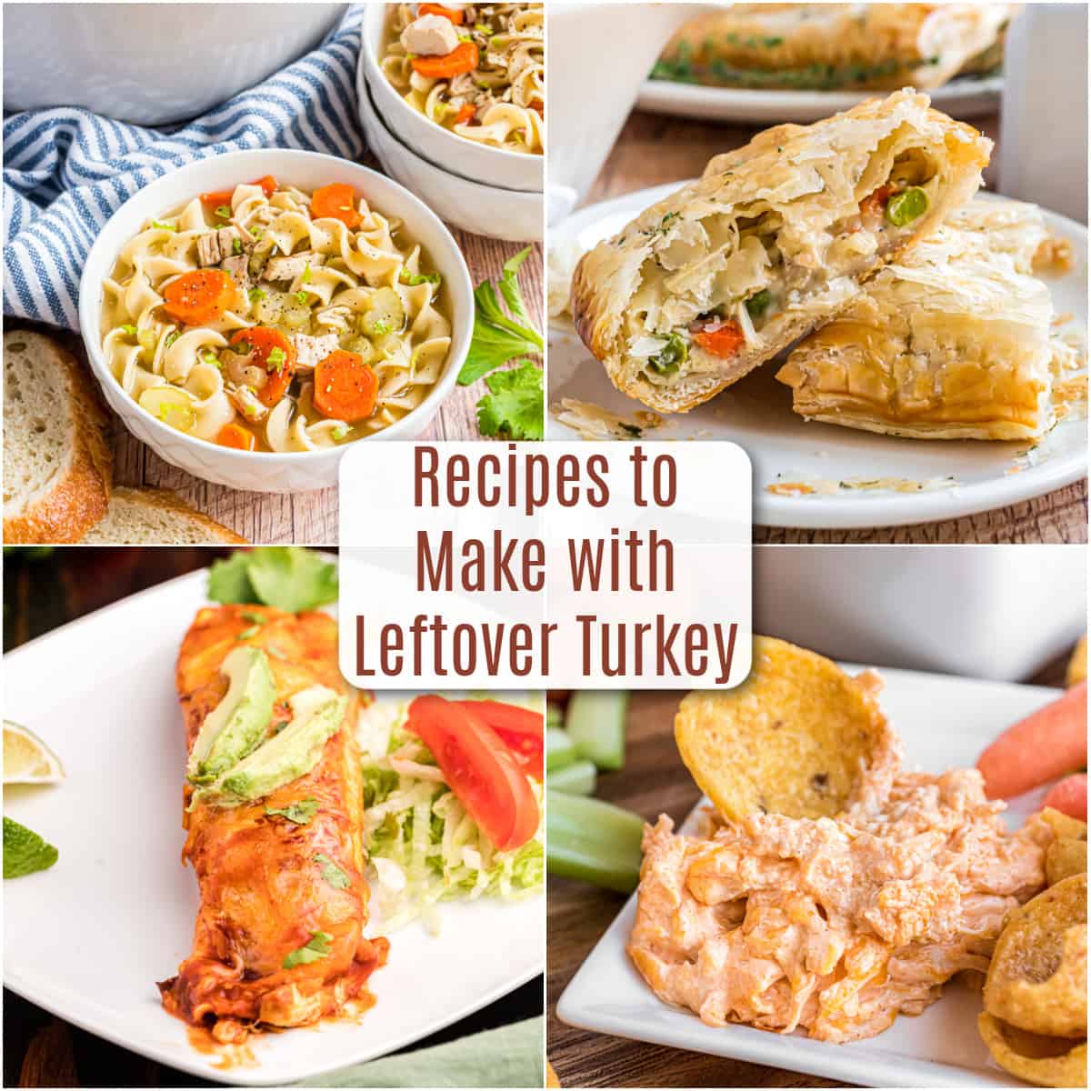 Collage photo of turkey dinner ideas.