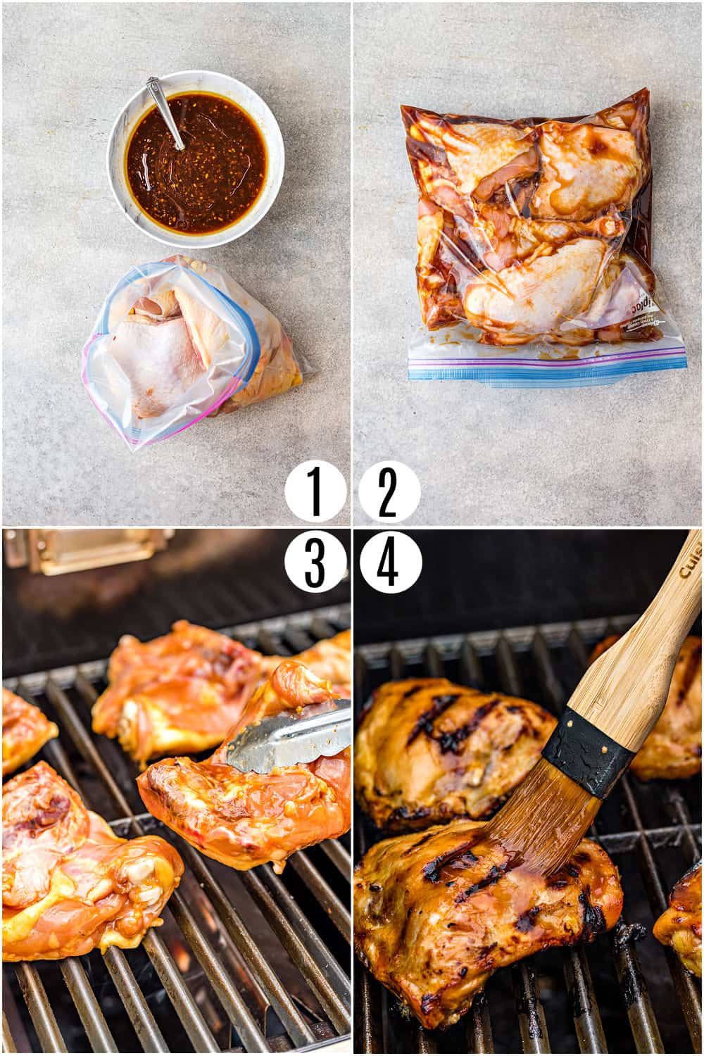Step by step photos showing how to make huli huli chicken on the grill.