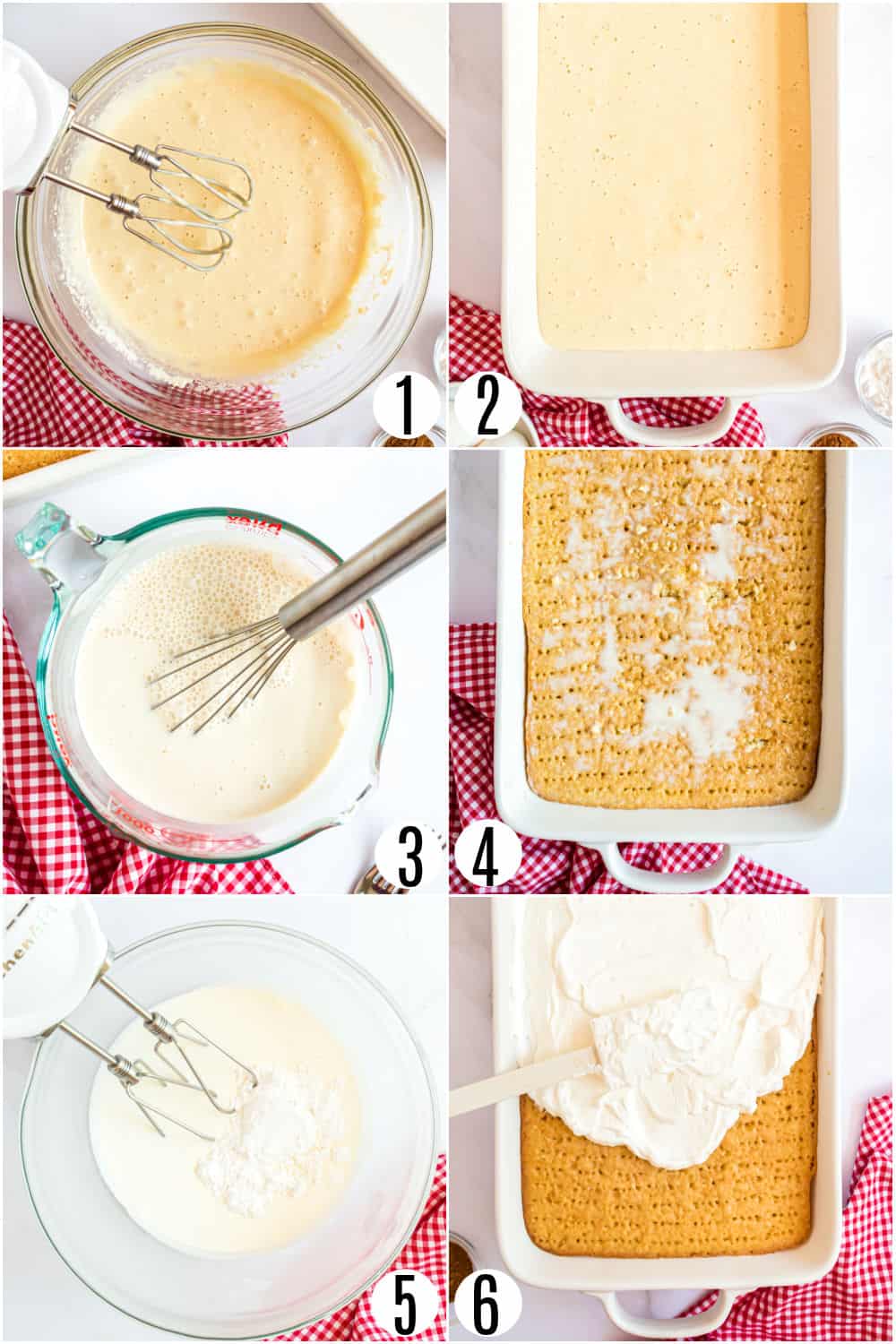 Step by step photos showing how to make tres leches cake.