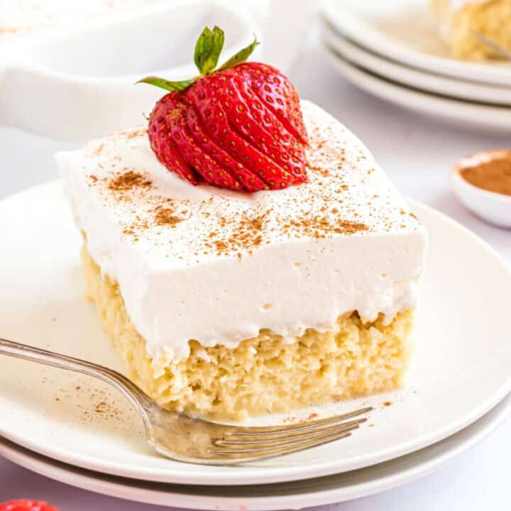 Tres Leches Cake is an airy sponge cake soaked in 3 kinds of milk, then topped with whipped cream frosting. This recipe includes everything you need to know for making the rich, sweet Mexican dessert at home!
