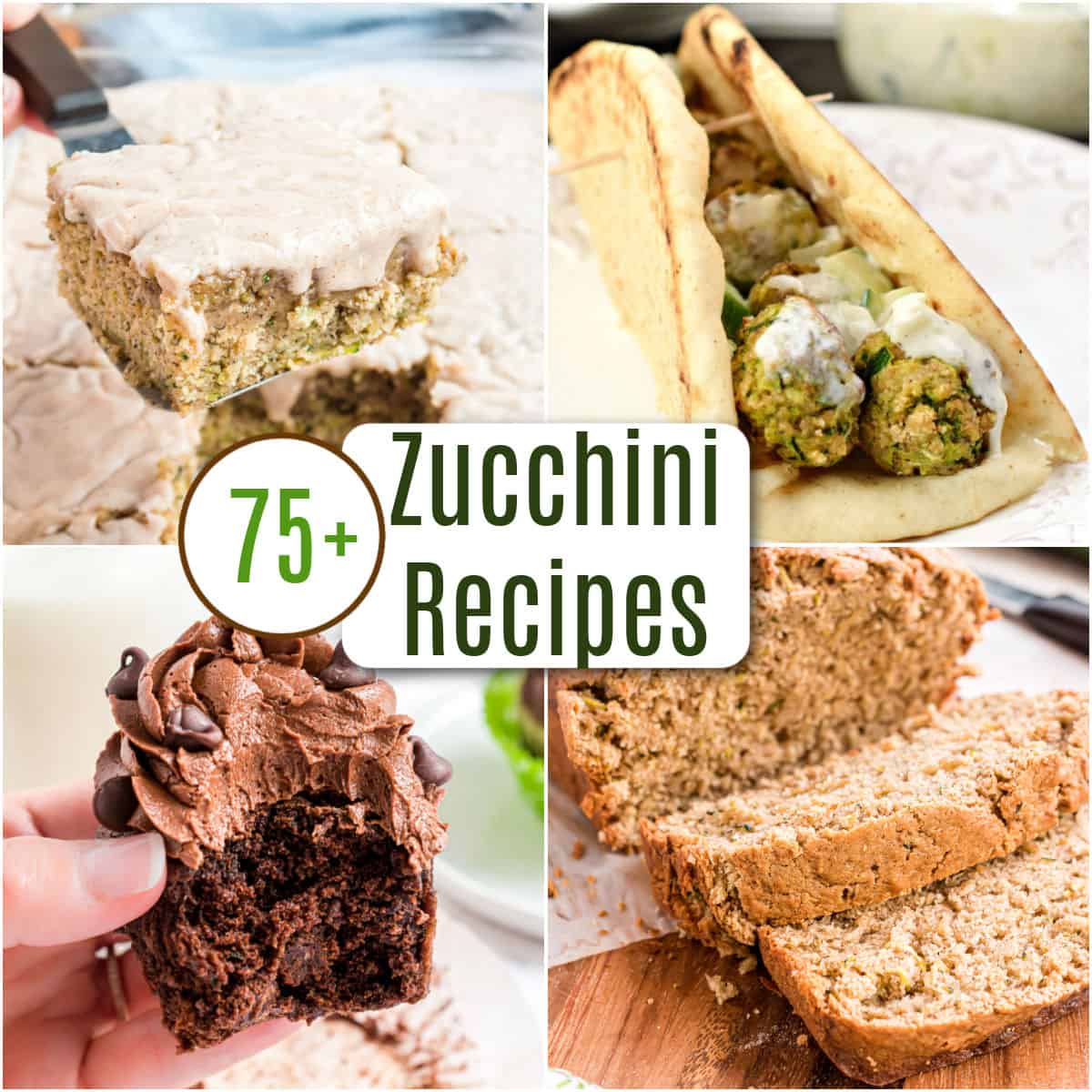 Collage photos of zucchini recipes.