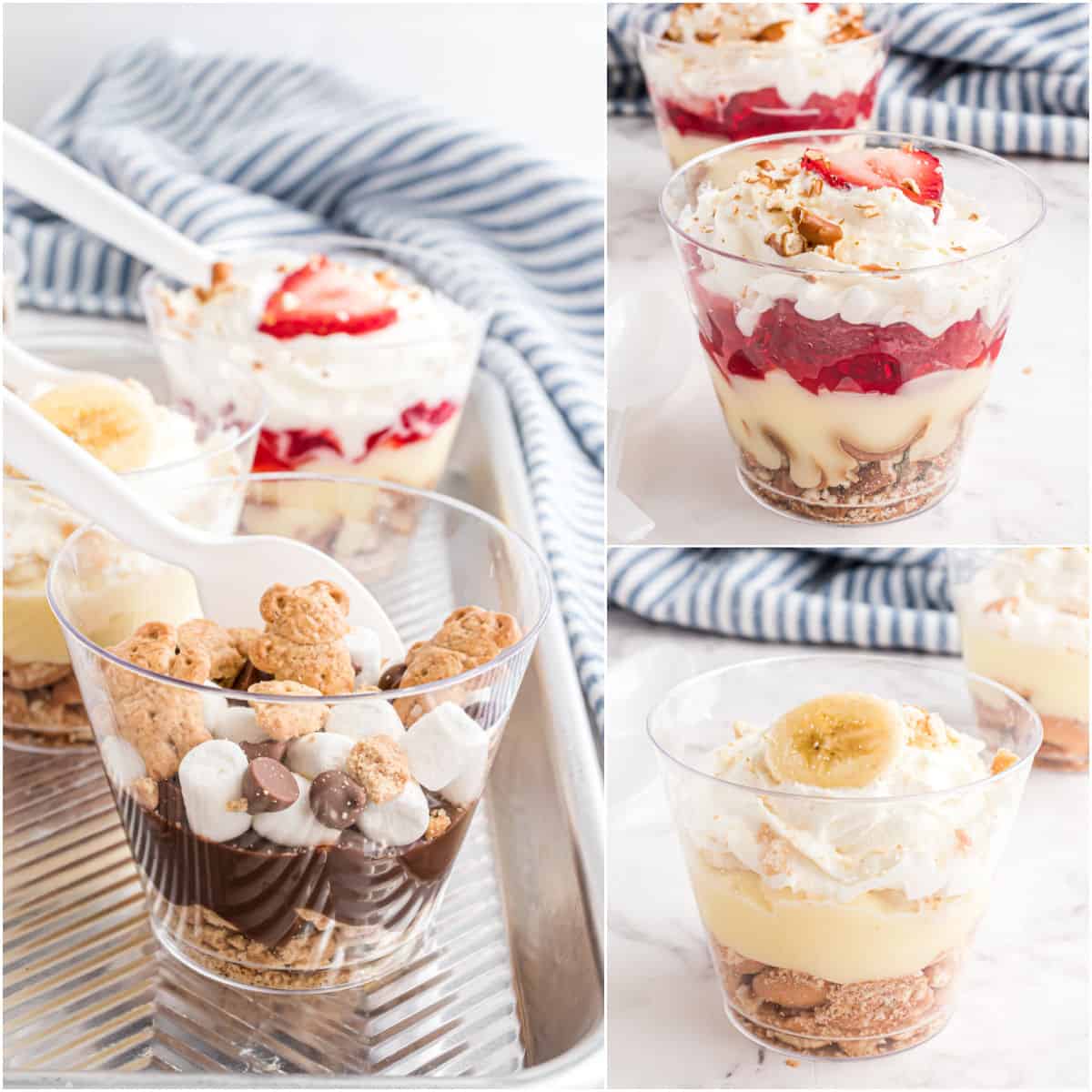 Walking desserts assembled in a clear plastic cups,