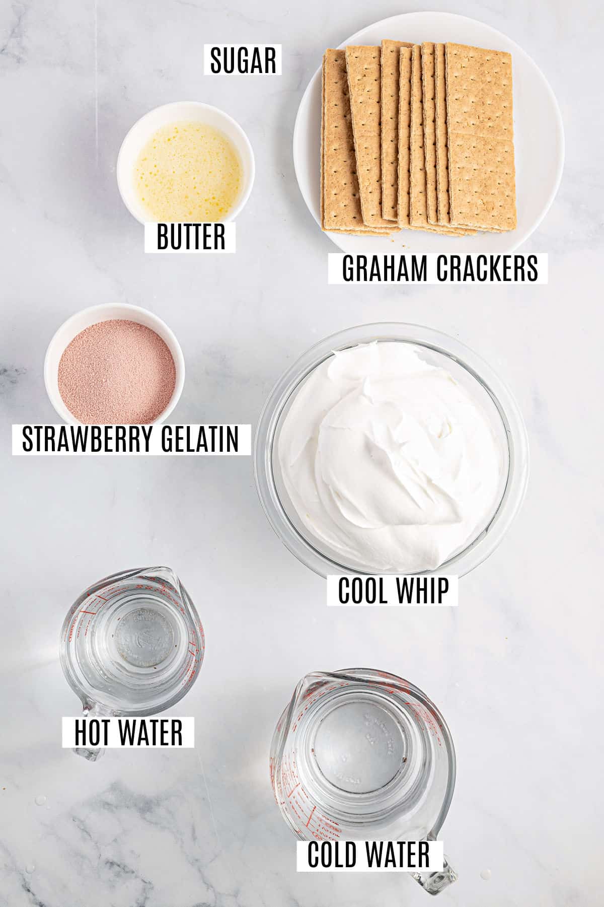 Ingredients needed to make jello pie.