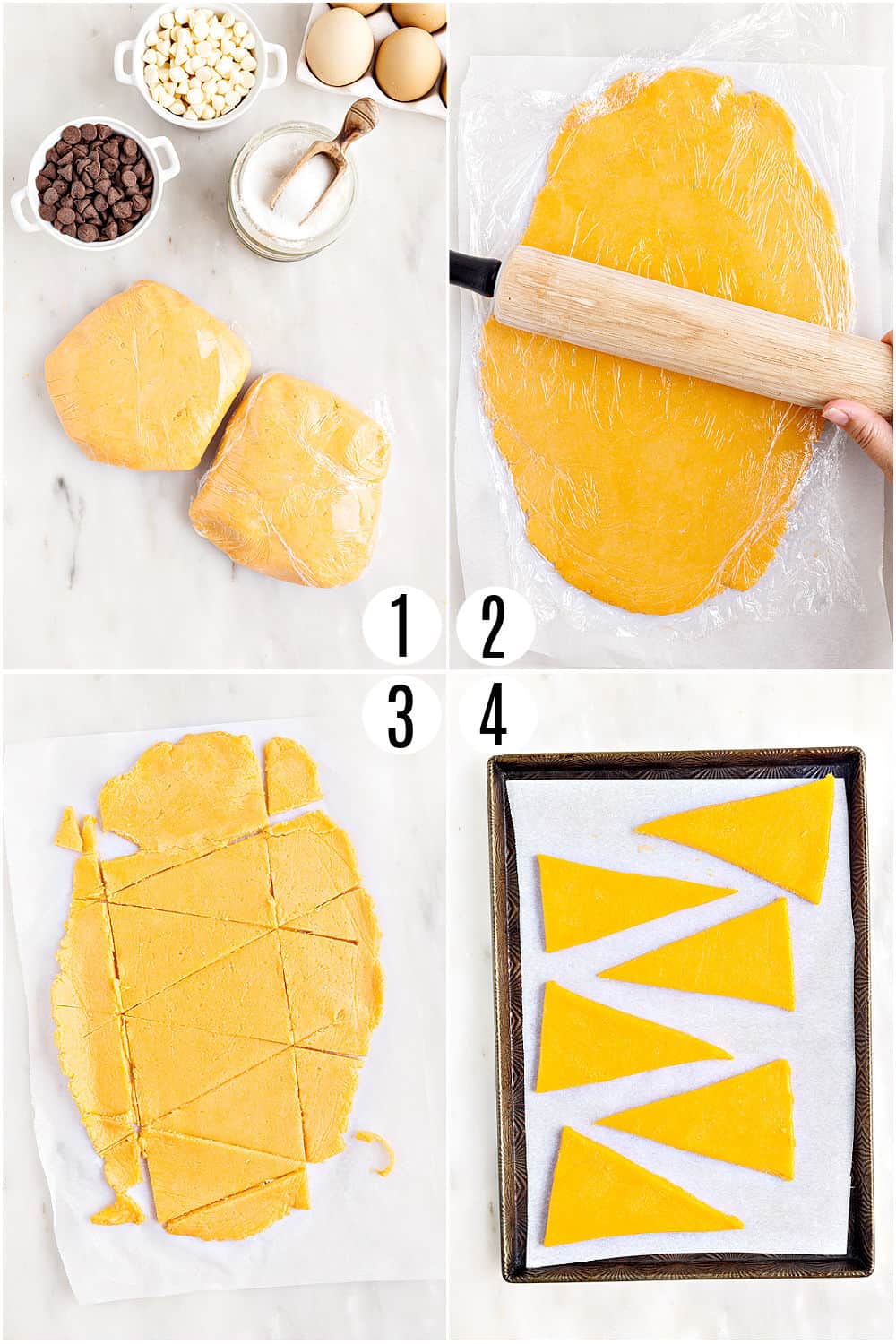 Step by step directions showing how to make sugar cookie dough.