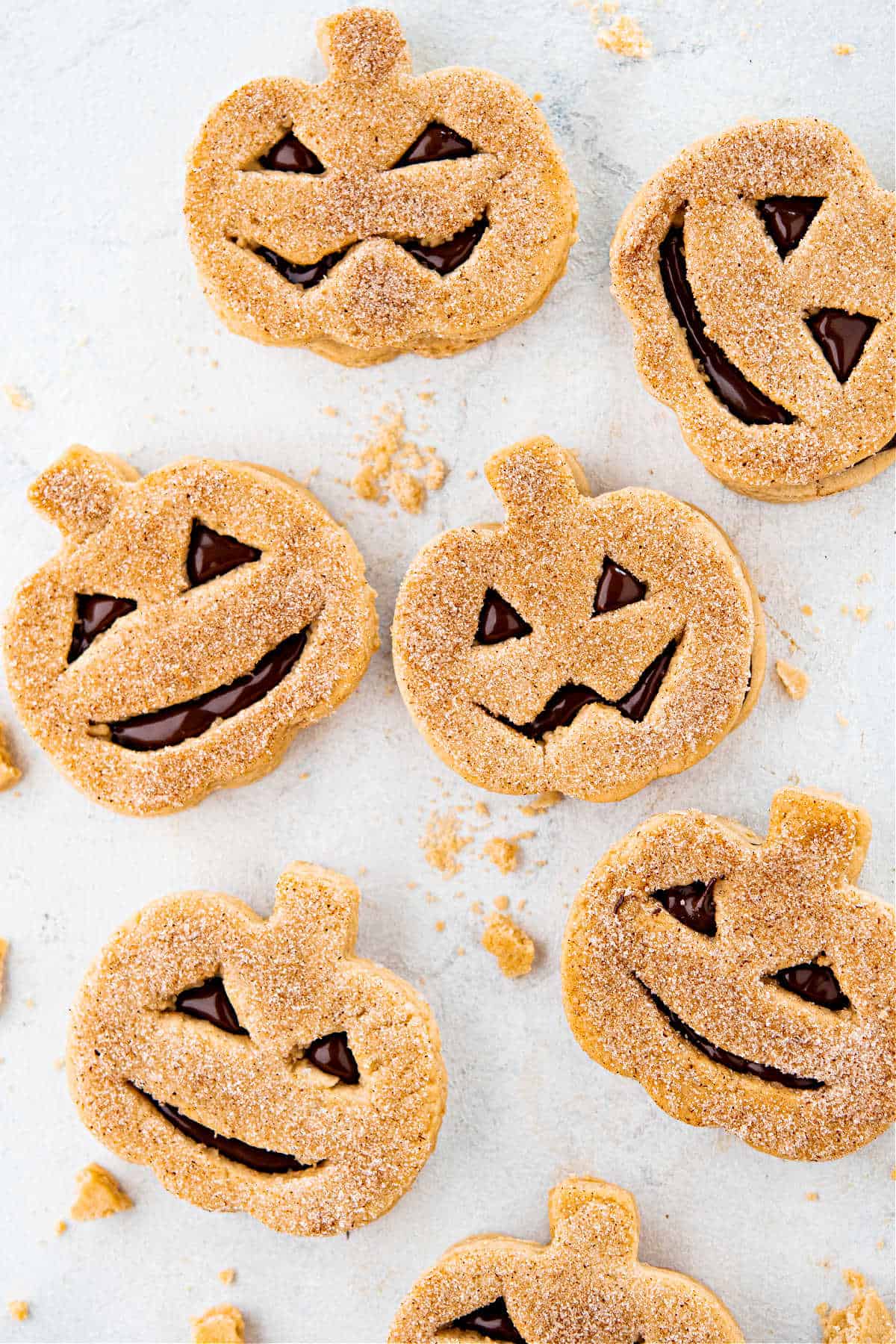 Halloween shaped cookies with chocolate filling.