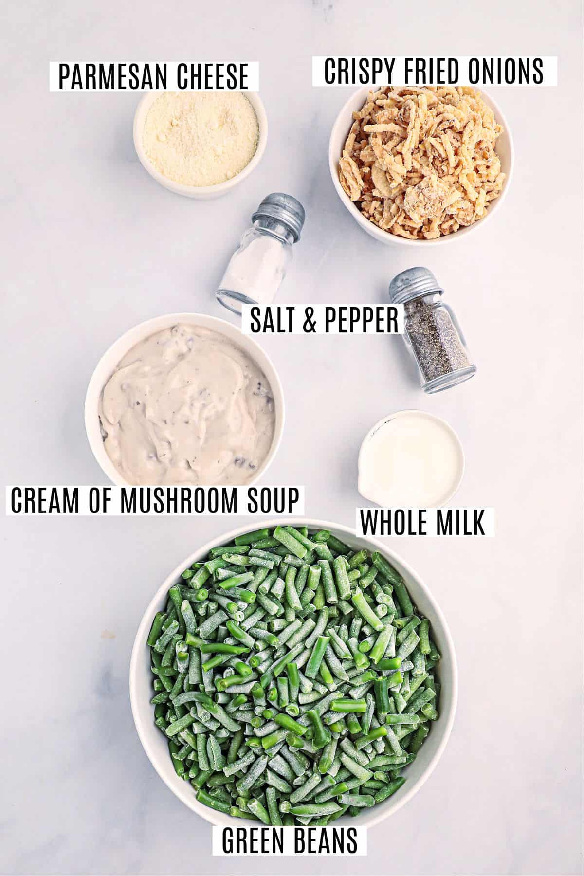 Ingredients needed to make green bean casserole in the slow cooker.