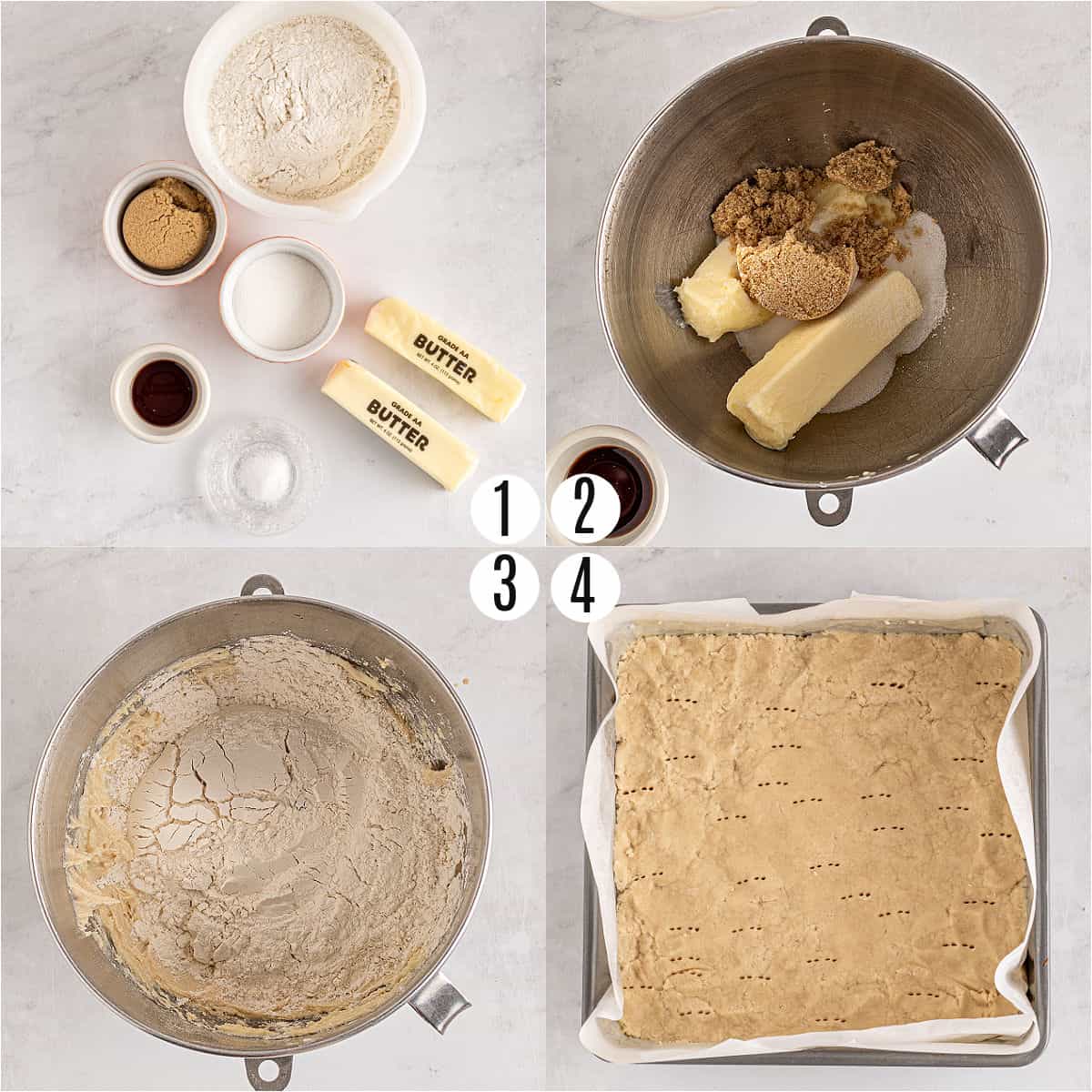 Step by step photos showing how to make apple bar crust.