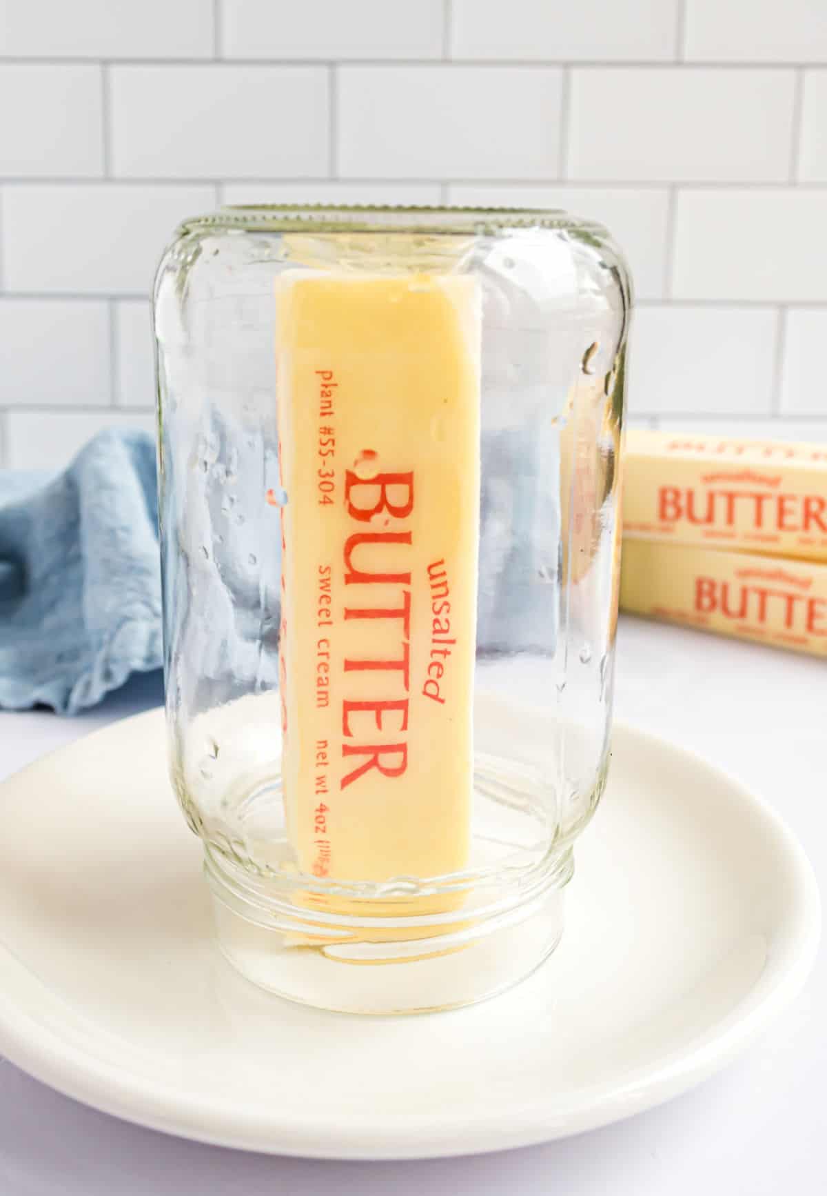 Stick of butter in a mason jar to soften.