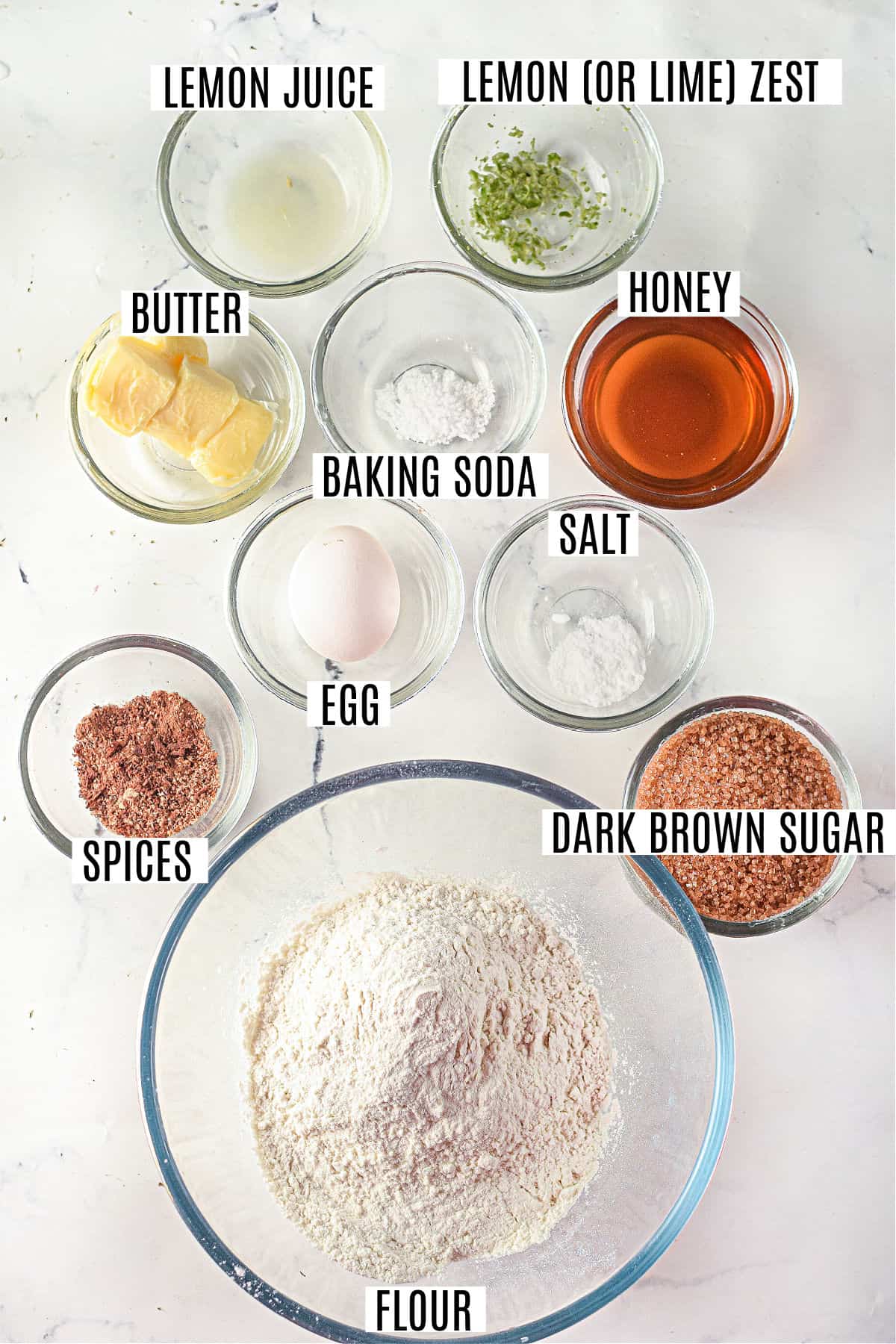 Ingredients needed to make lebkuchen cookies.