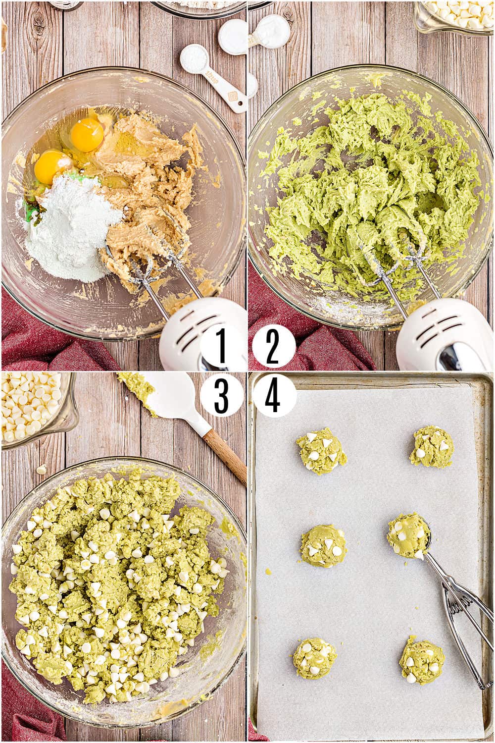 Step by step photos showing how to make pistachio cookies.