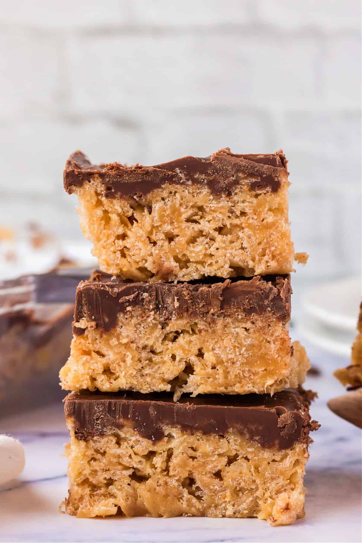 Three scotcheroo bars stacked on top of each other.