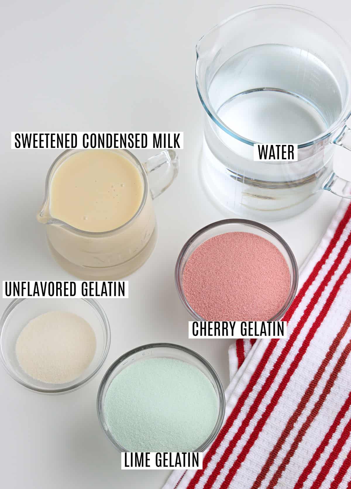 Ingredients needed to make broken glass jello.